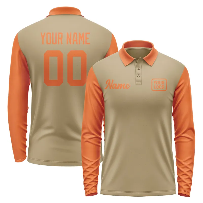 Custom Light Khaki Orange Long Sleeve Polo Shirt sold by Tailorly