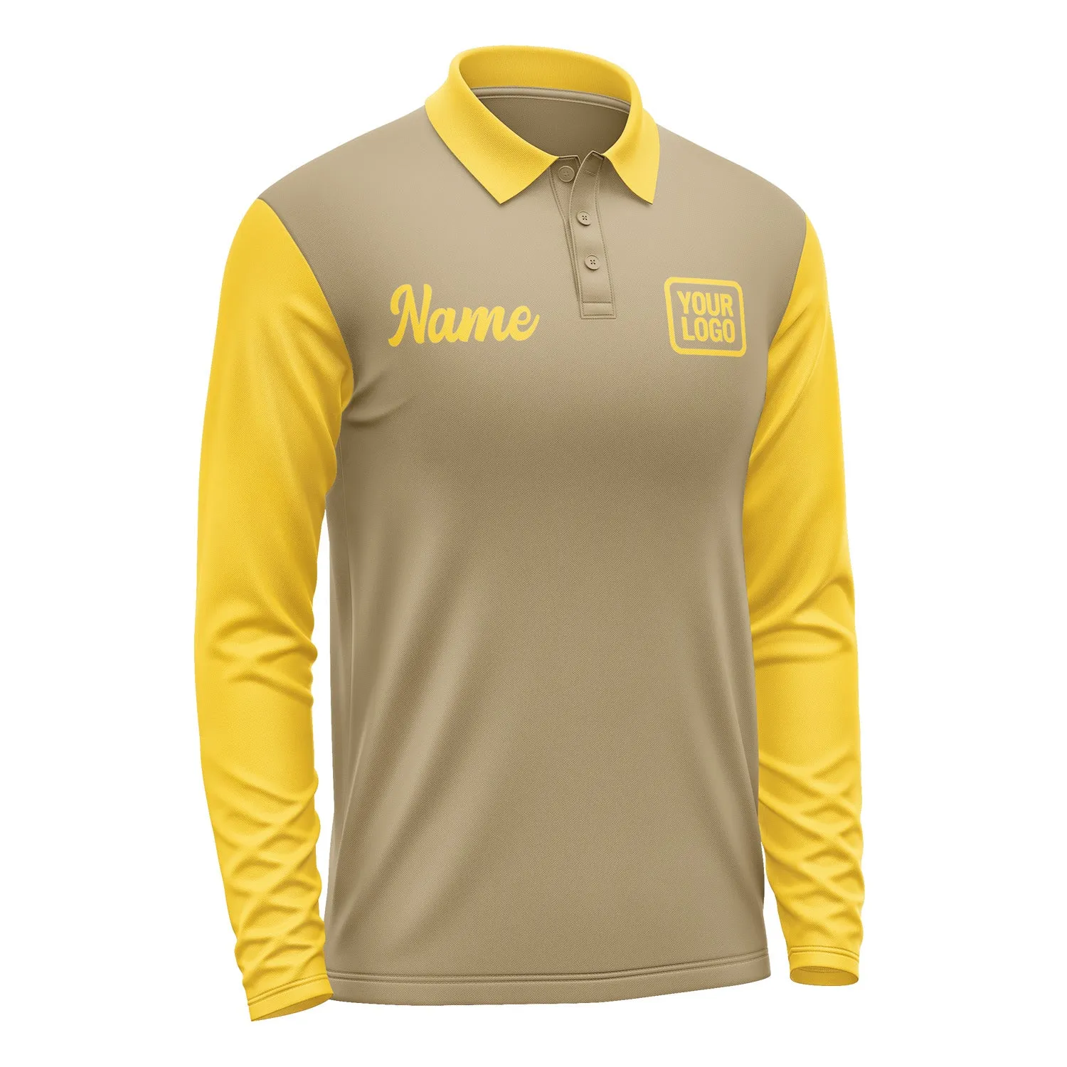 Custom Light Khaki Gold Long Sleeve Polo Shirt sold by Tailorly product image thumbnail 4