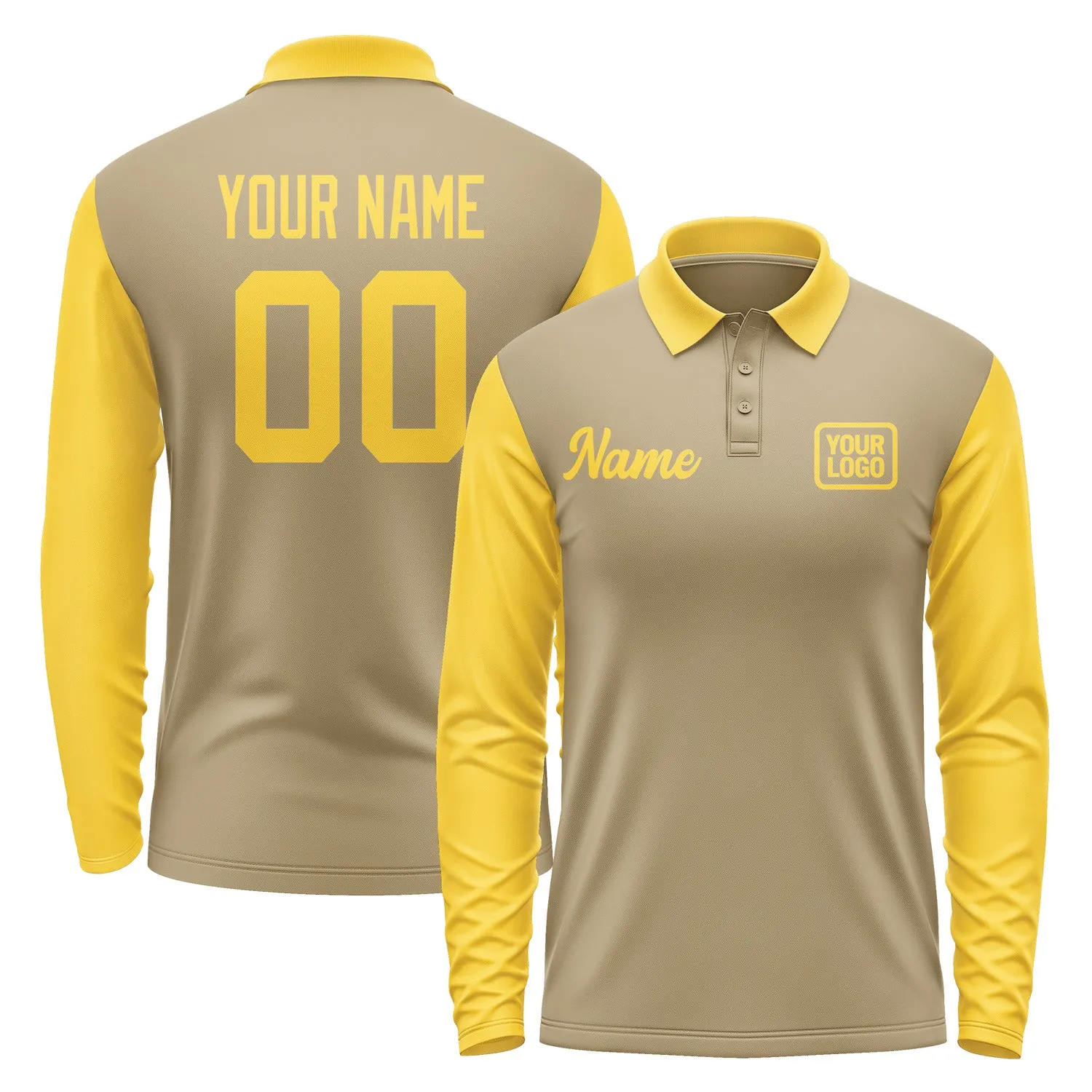 Custom Light Khaki Gold Long Sleeve Polo Shirt sold by Tailorly