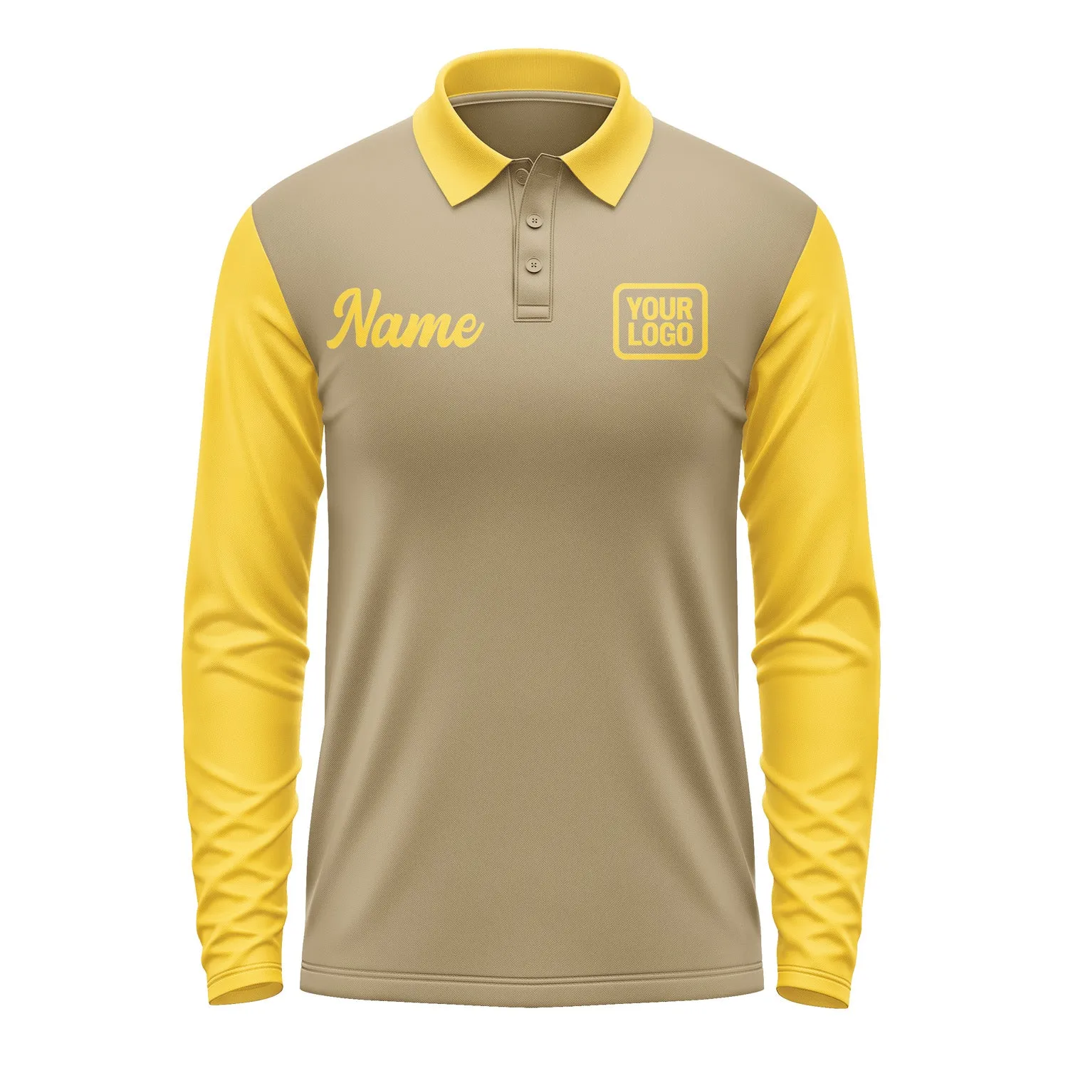Custom Light Khaki Gold Long Sleeve Polo Shirt sold by Tailorly product image thumbnail 2