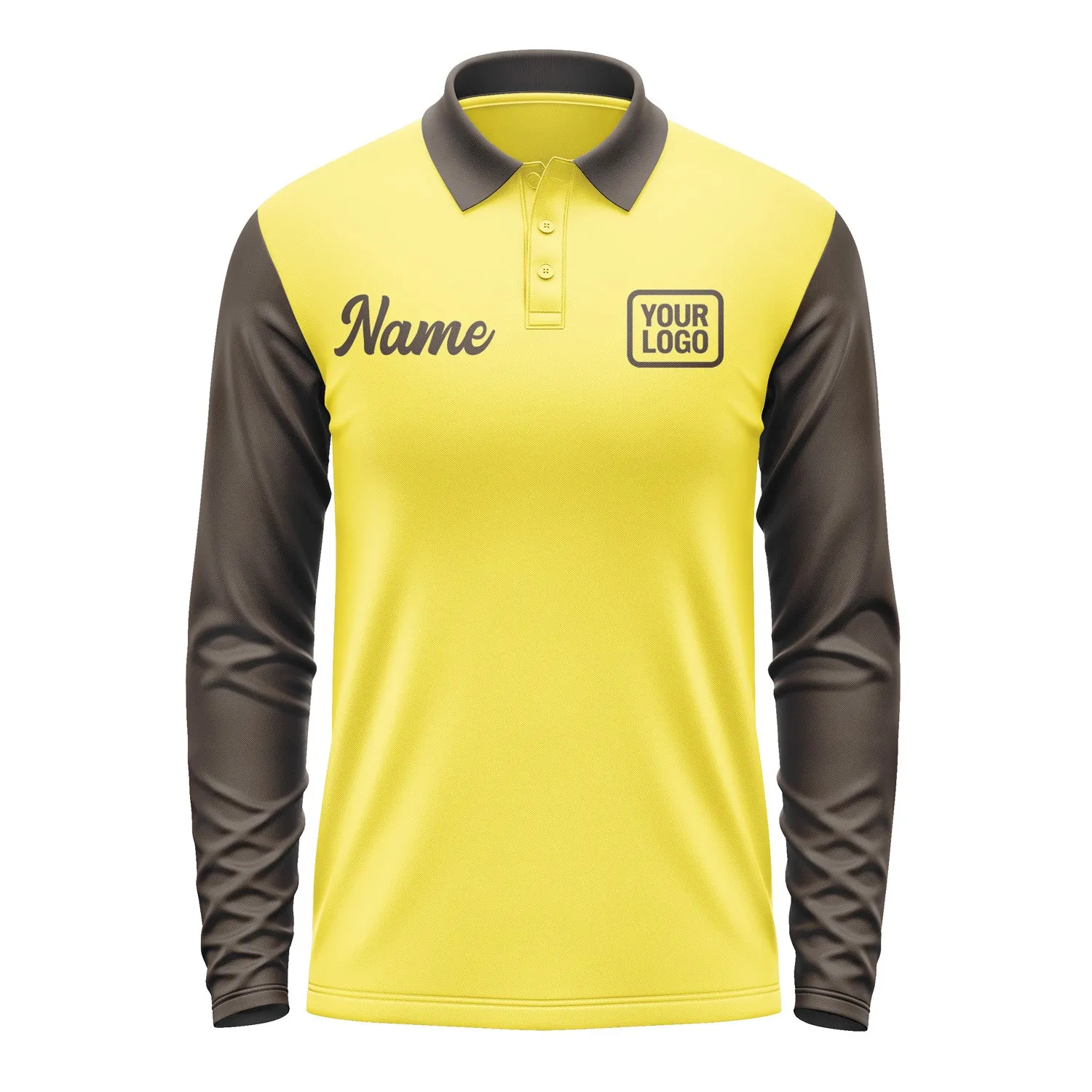 Custom Light Yellow Brown Long Sleeve Polo Shirt sold by Tailorly product image thumbnail 2