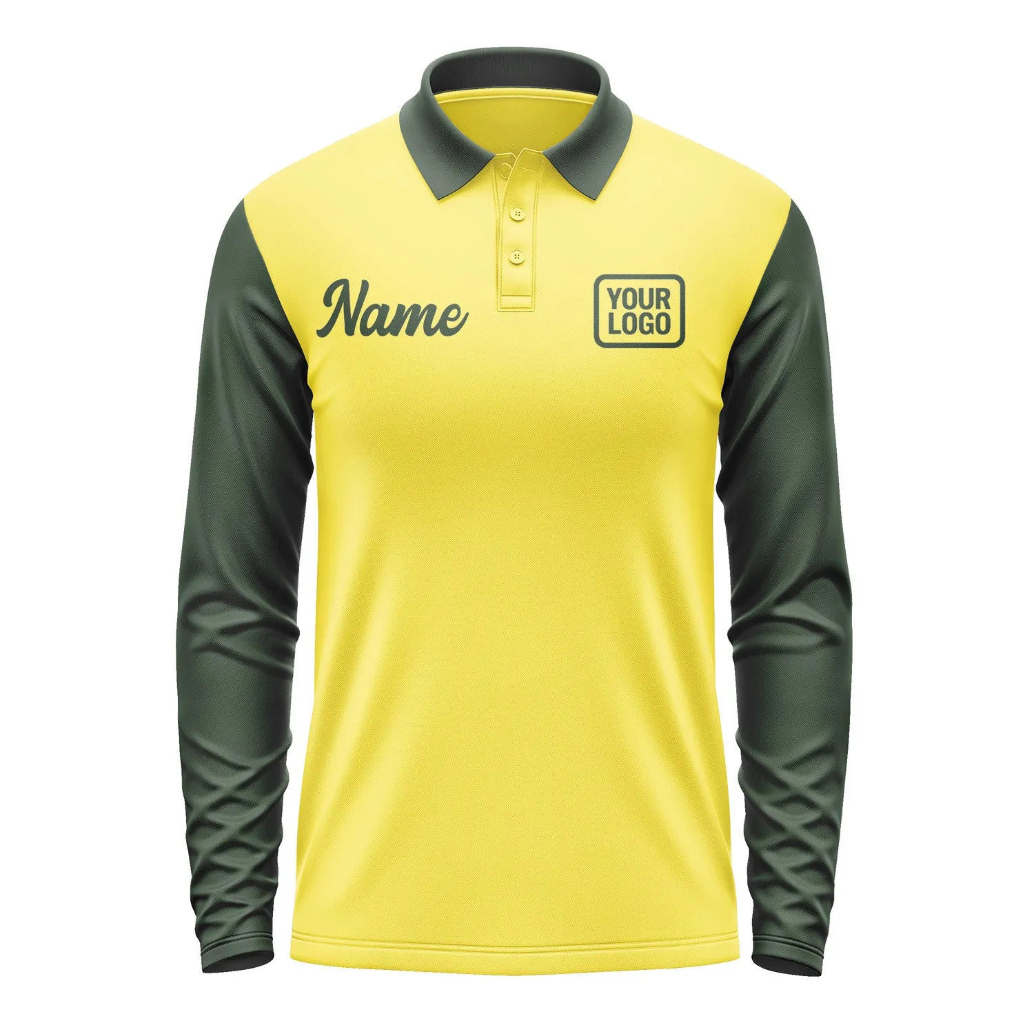 Custom Light Yellow Dark Green Long Sleeve Polo Shirt sold by Tailorly product image thumbnail 2