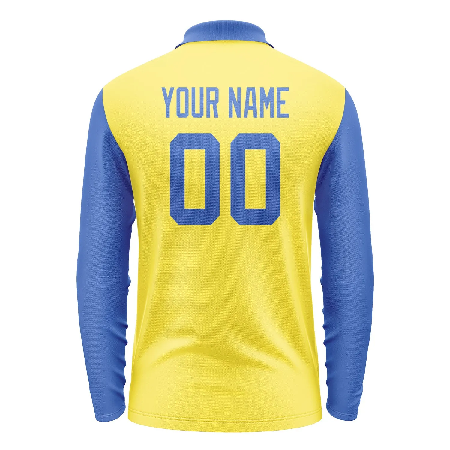 Custom Light Yellow Sky Blue Long Sleeve Polo Shirt sold by Tailorly product image thumbnail 3