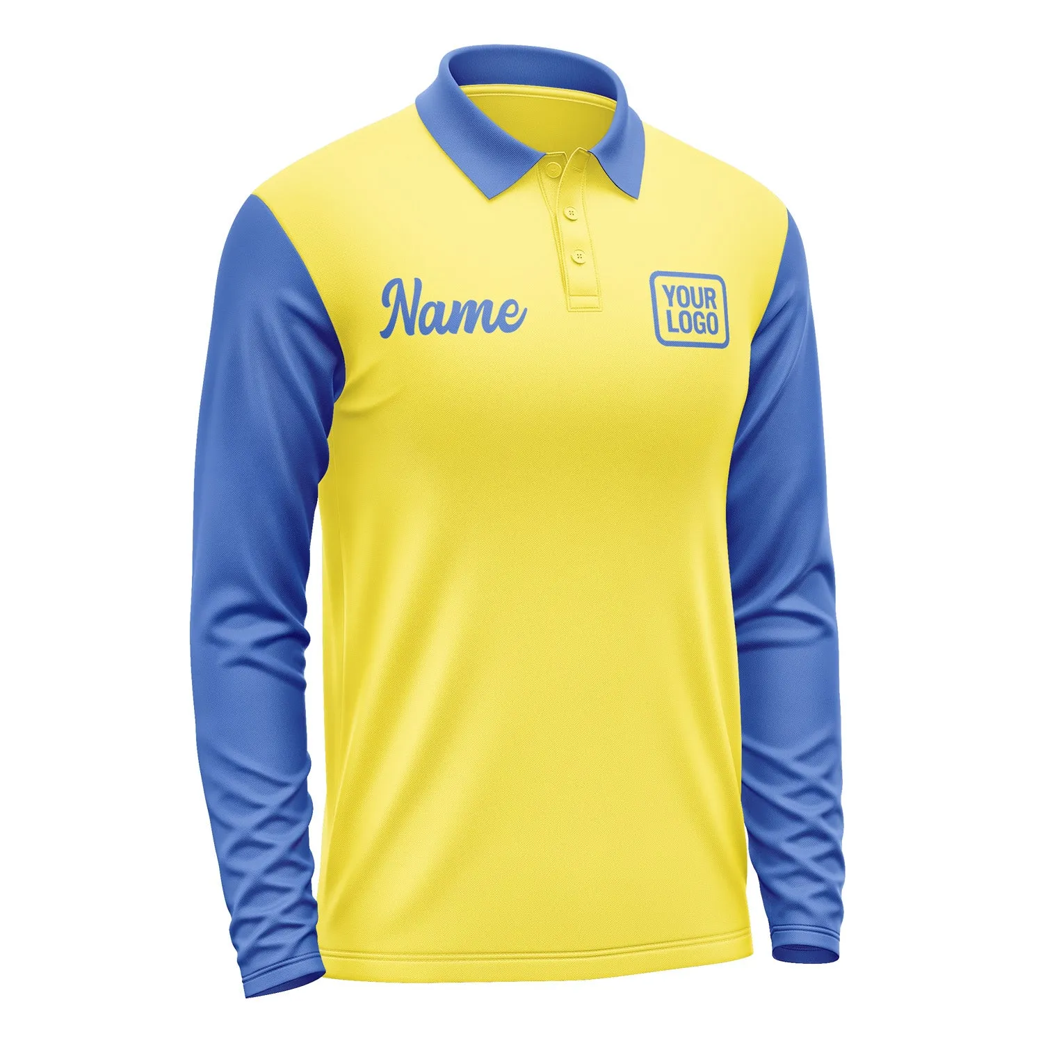 Custom Light Yellow Sky Blue Long Sleeve Polo Shirt sold by Tailorly product image thumbnail 4