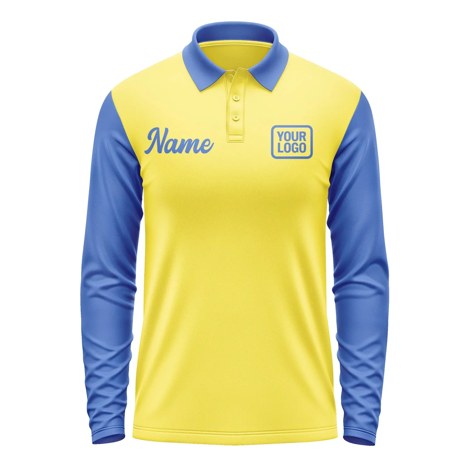 Custom Light Yellow Sky Blue Long Sleeve Polo Shirt sold by Tailorly product image thumbnail 2