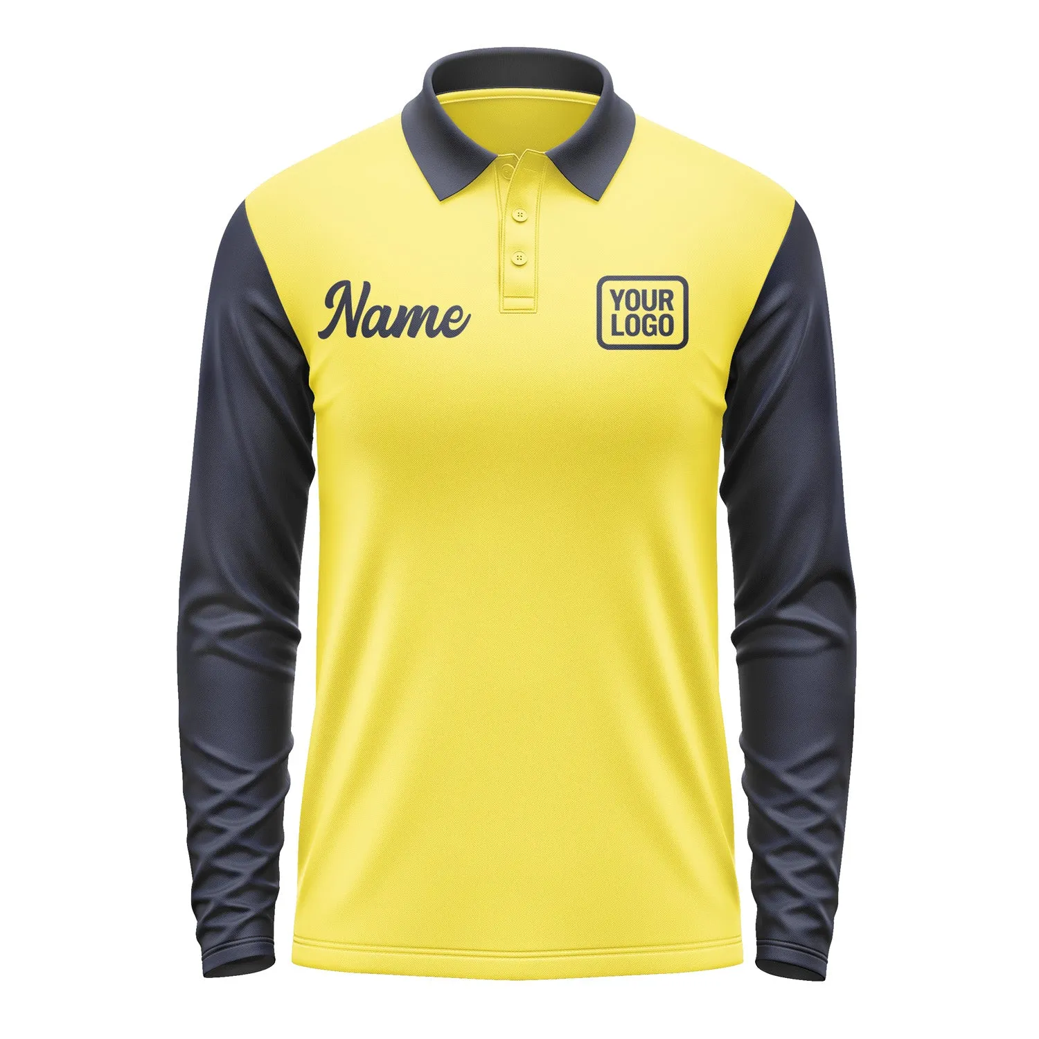 Custom Light Yellow Navy Long Sleeve Polo Shirt sold by Tailorly product image thumbnail 2