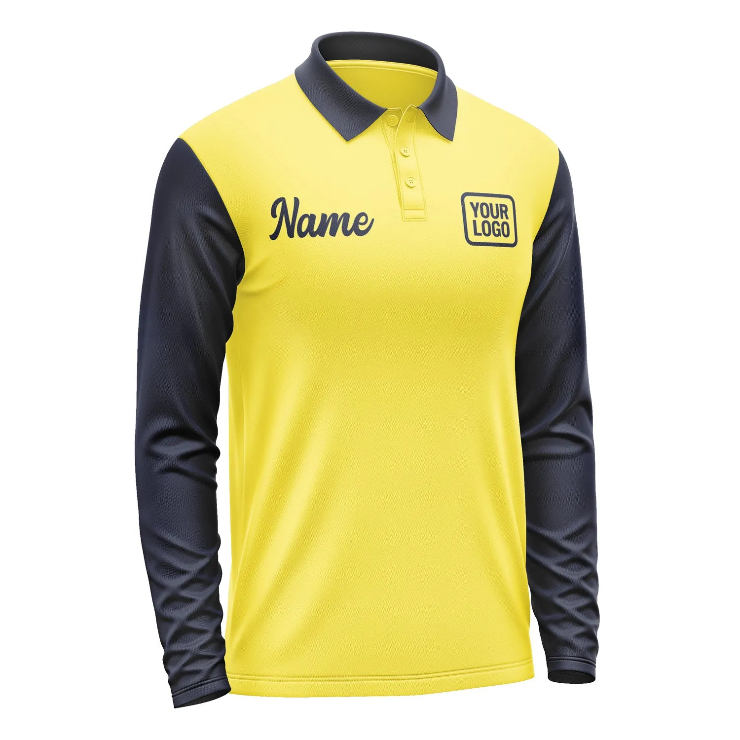 Custom Light Yellow Navy Long Sleeve Polo Shirt sold by Tailorly product image thumbnail 4