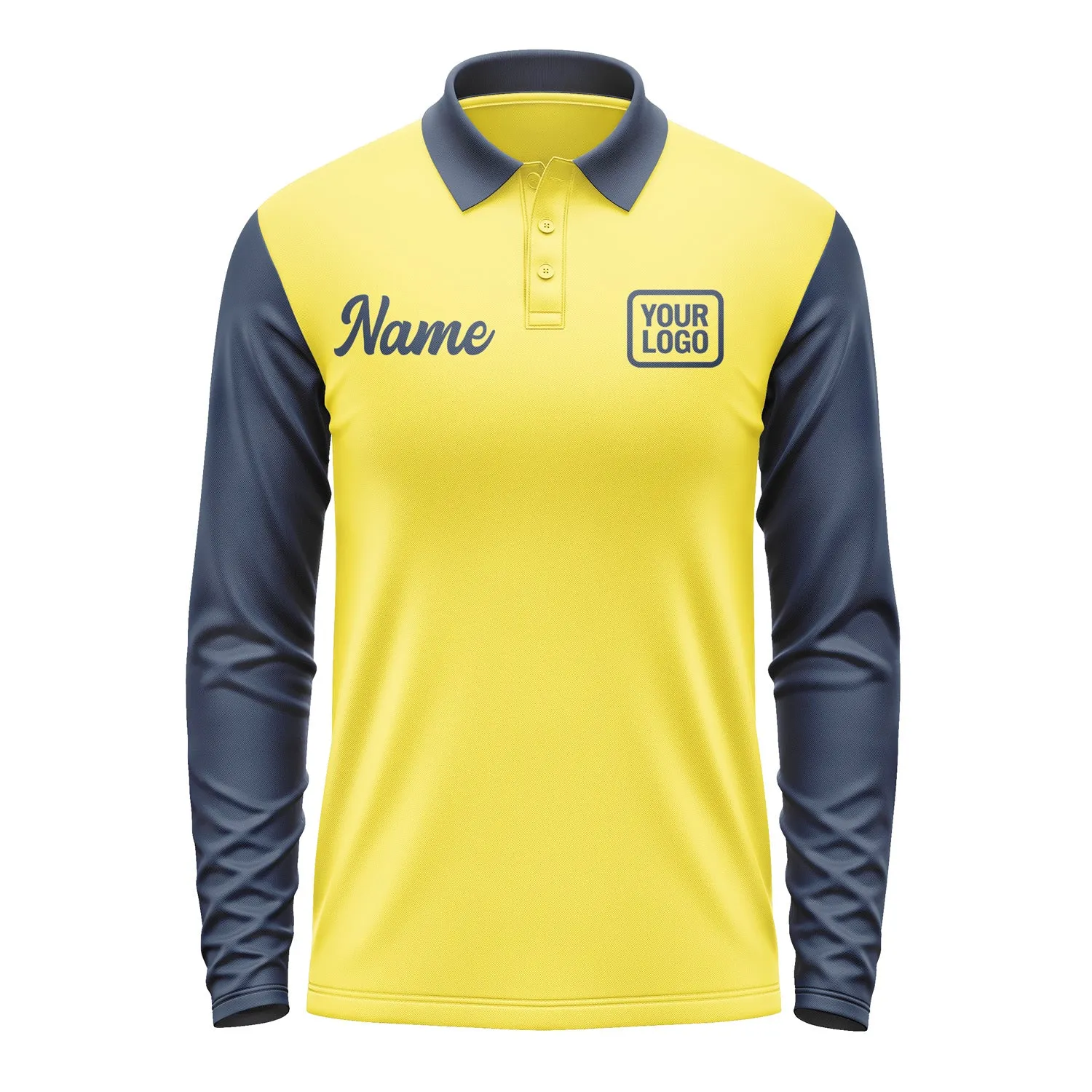 Custom Light Yellow Blue Long Sleeve Polo Shirt sold by Tailorly product image thumbnail 2