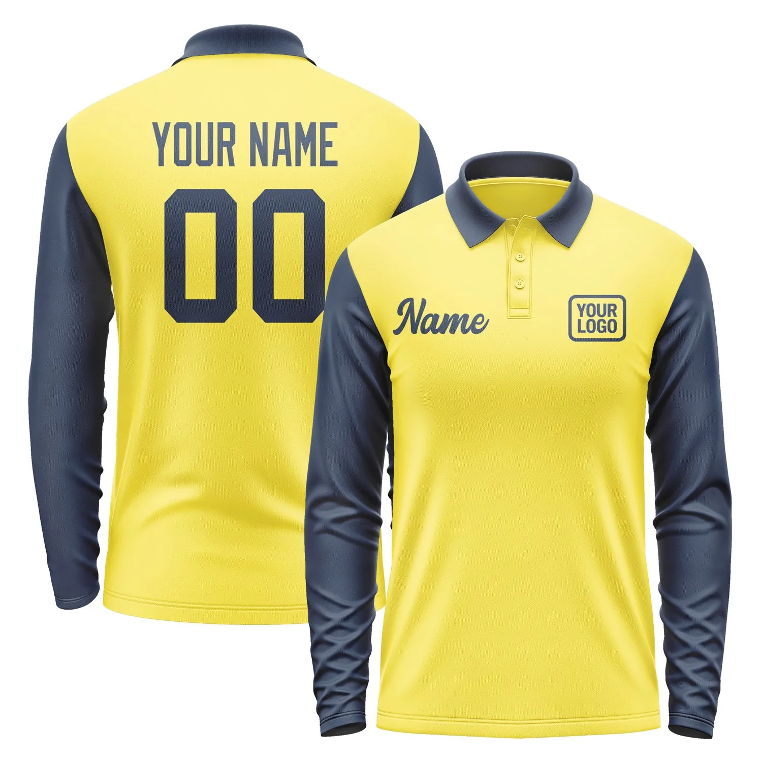 Custom Light Yellow Blue Long Sleeve Polo Shirt sold by Tailorly