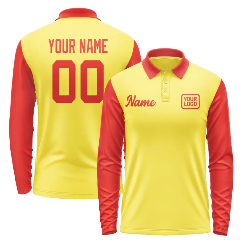 Custom Light Yellow Orange Red Long Sleeve Polo Shirt sold by Tailorly