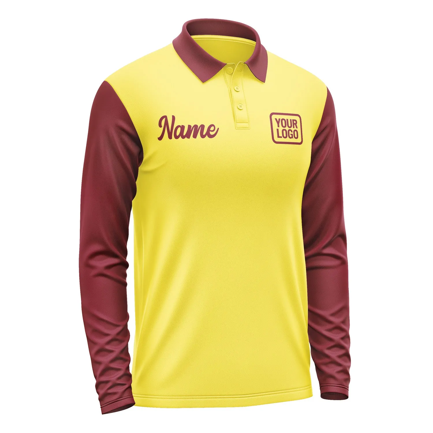 Custom Light Yellow Crimson Red Long Sleeve Polo Shirt sold by Tailorly product image thumbnail 4