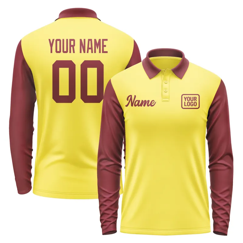 Custom Light Yellow Crimson Red Long Sleeve Polo Shirt sold by Tailorly