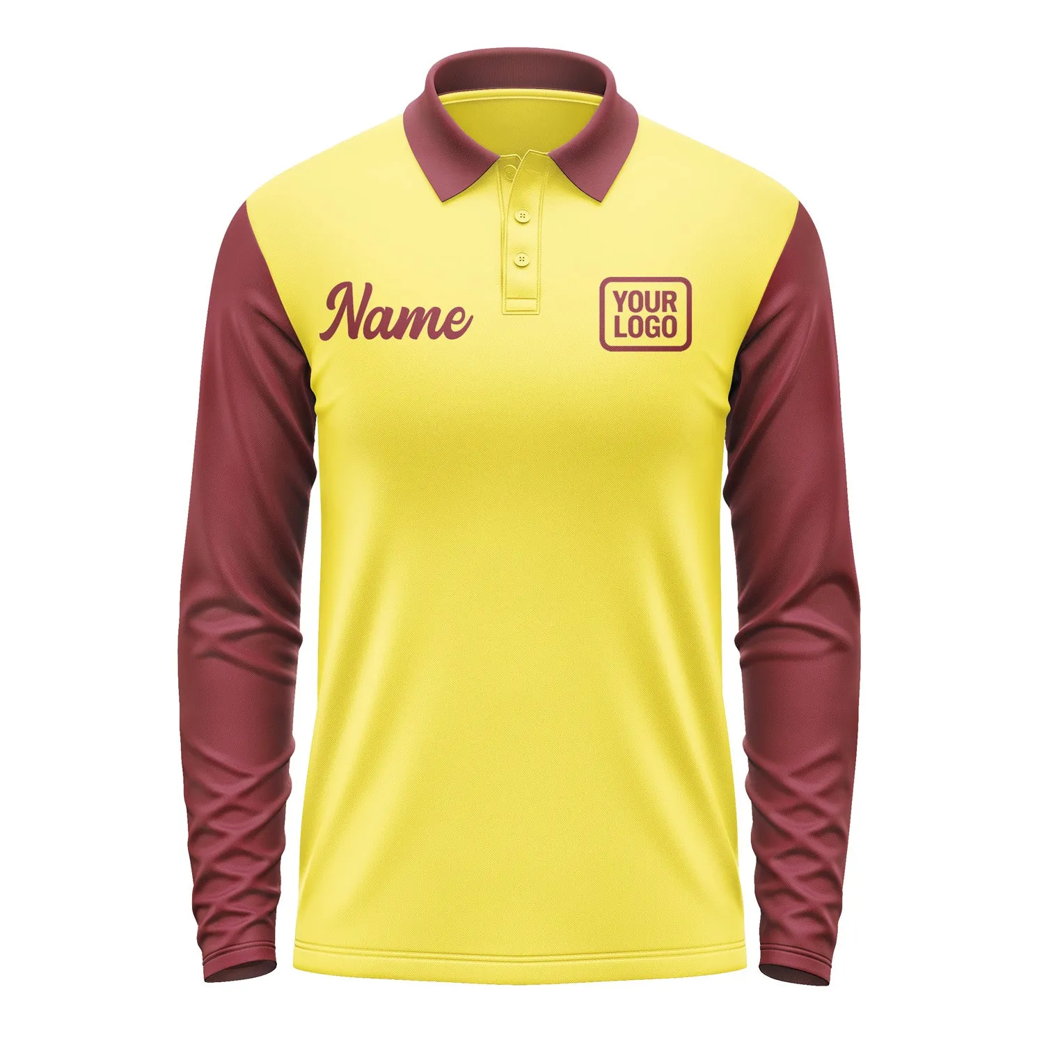 Custom Light Yellow Crimson Red Long Sleeve Polo Shirt sold by Tailorly product image thumbnail 2