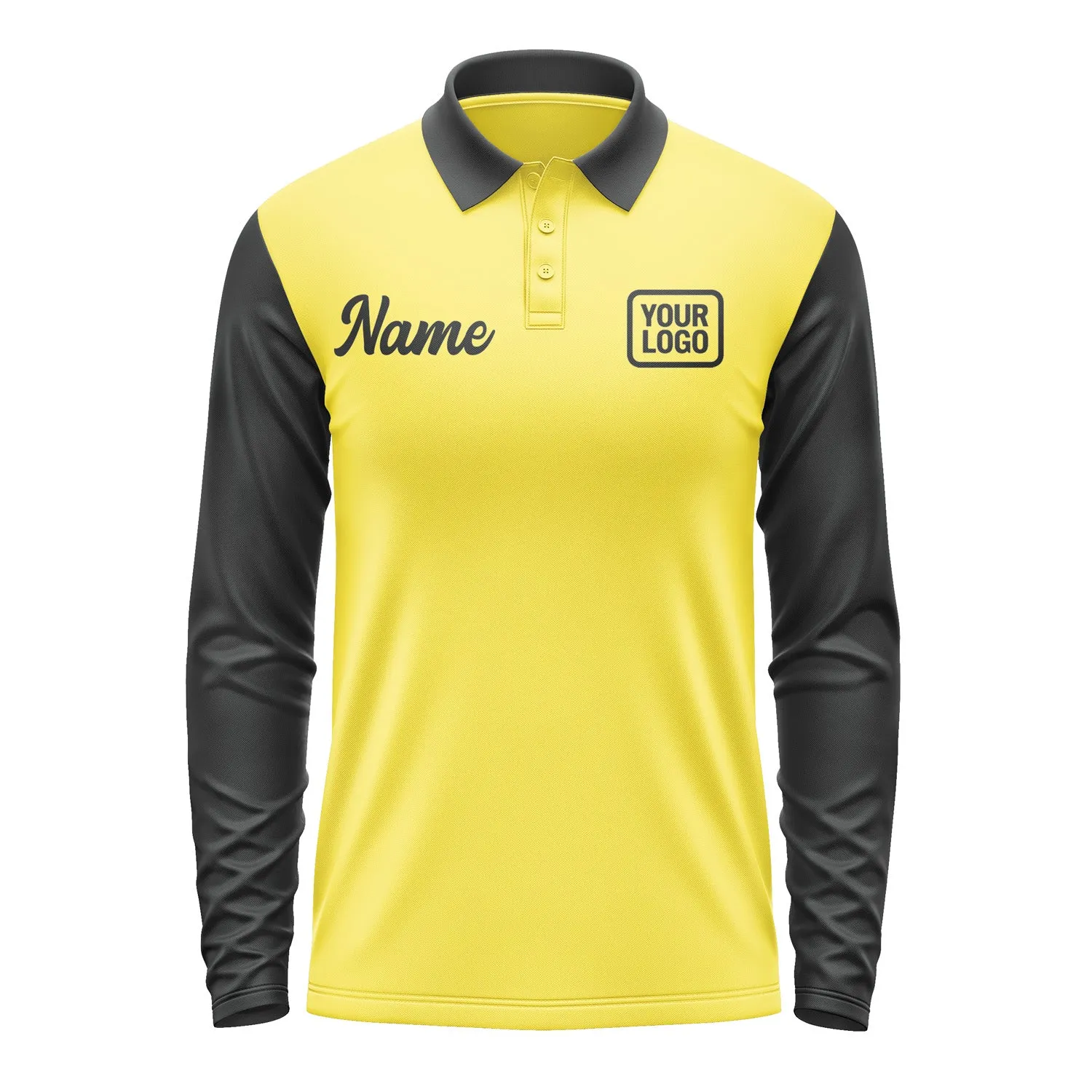 Custom Light Yellow Black Long Sleeve Polo Shirt sold by Tailorly product image thumbnail 2