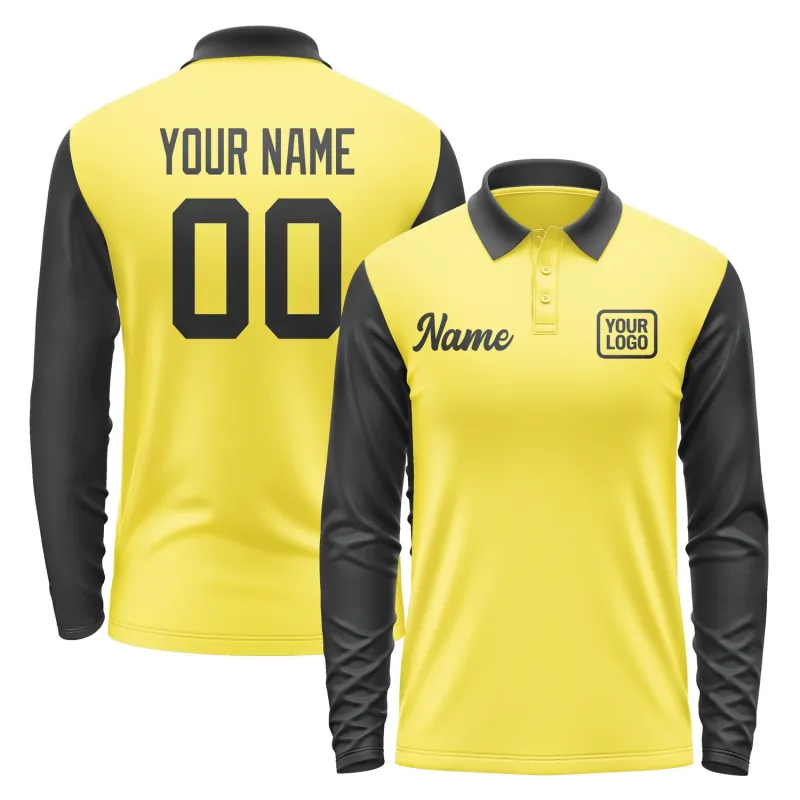 Custom Light Yellow Black Long Sleeve Polo Shirt sold by Tailorly
