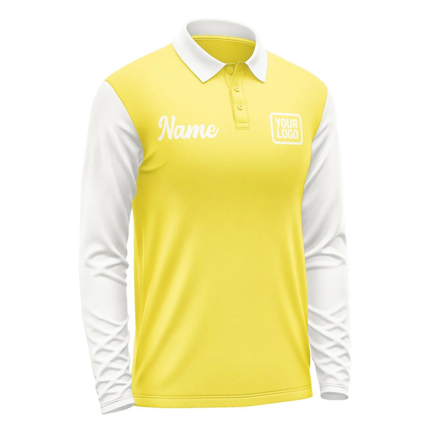 Custom Light Yellow White Long Sleeve Polo Shirt sold by Tailorly product image thumbnail 4