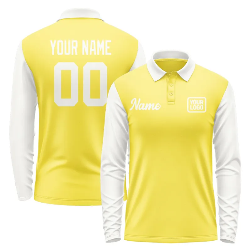 Custom Light Yellow White Long Sleeve Polo Shirt sold by Tailorly