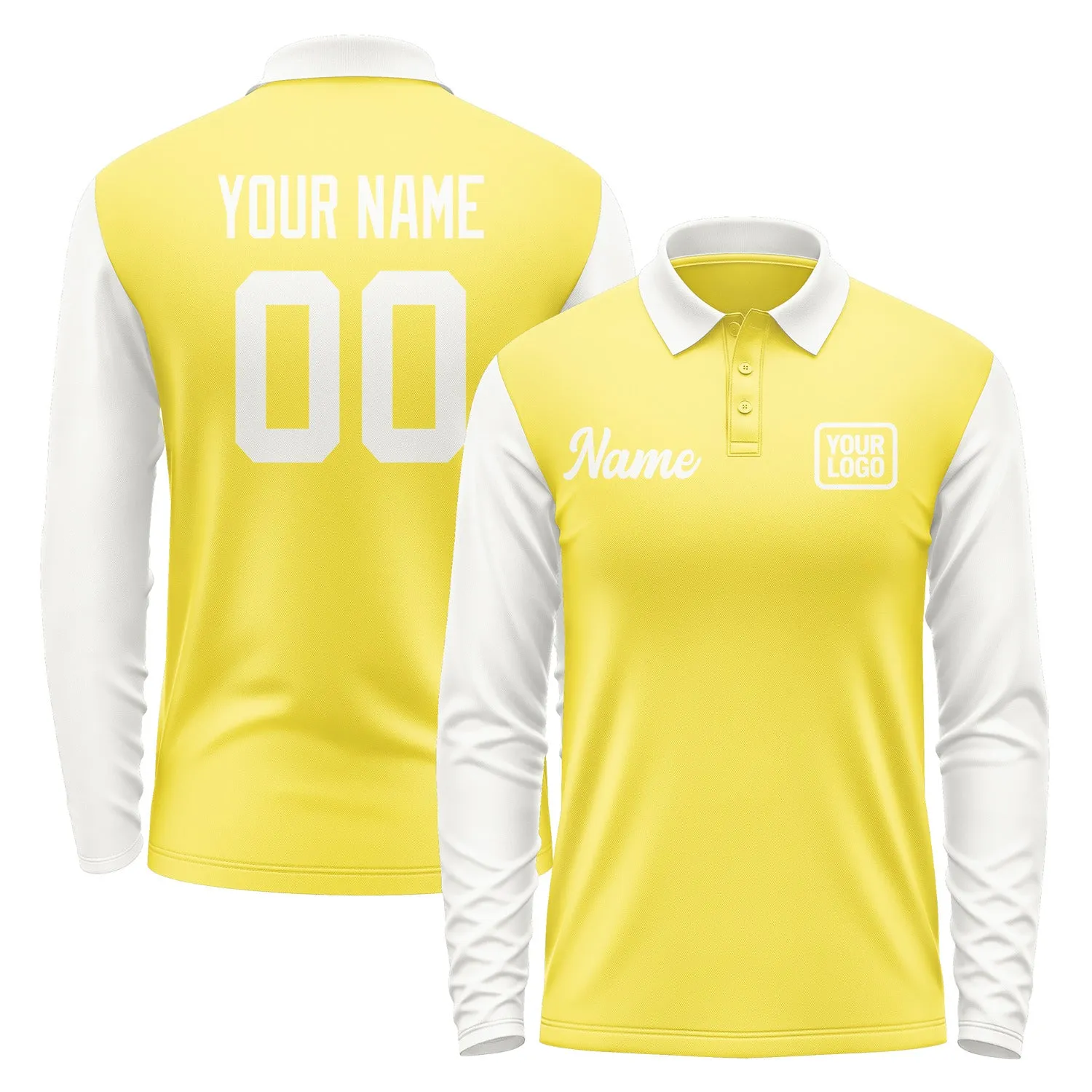 Custom Light Yellow White Long Sleeve Polo Shirt sold by Tailorly