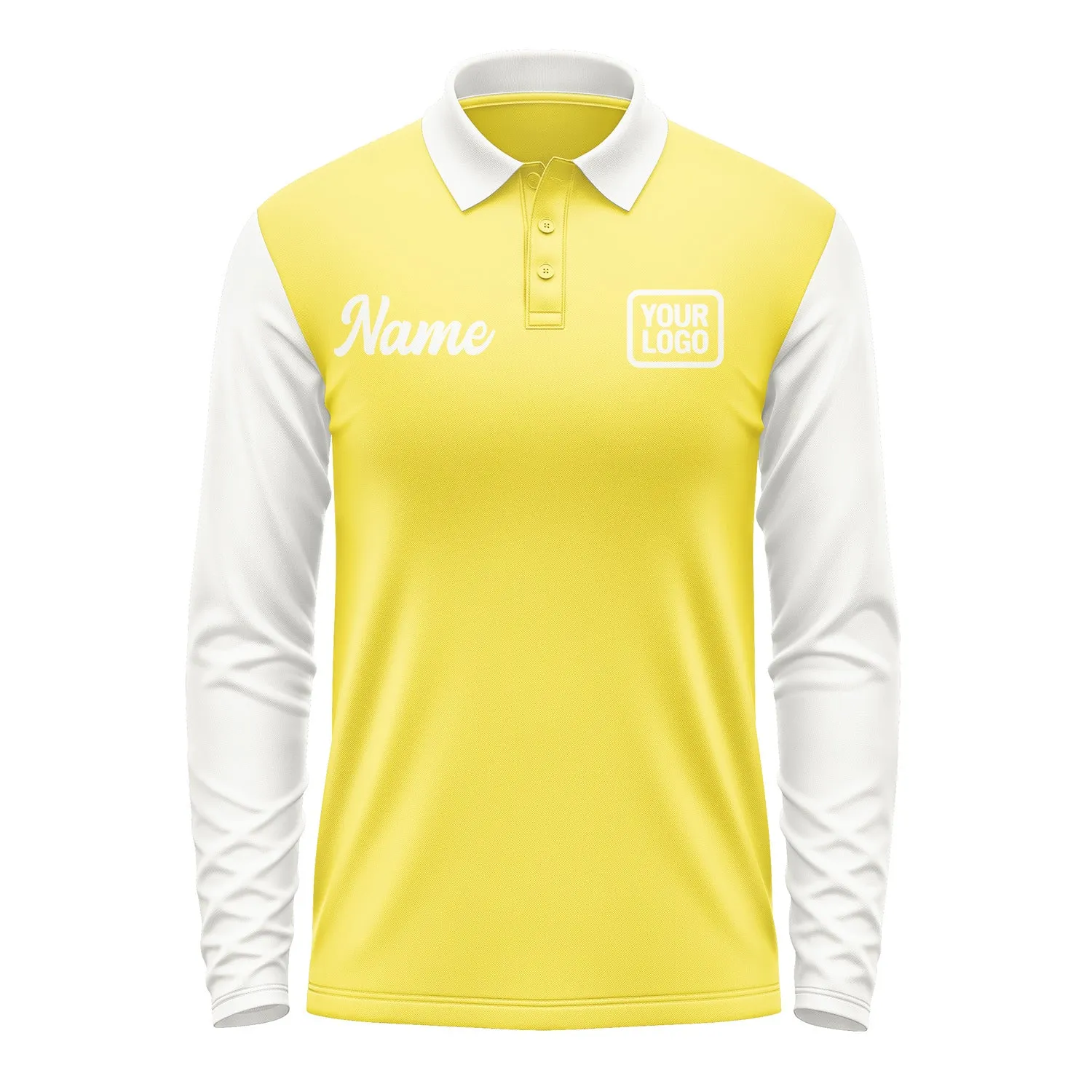 Custom Light Yellow White Long Sleeve Polo Shirt sold by Tailorly product image thumbnail 2