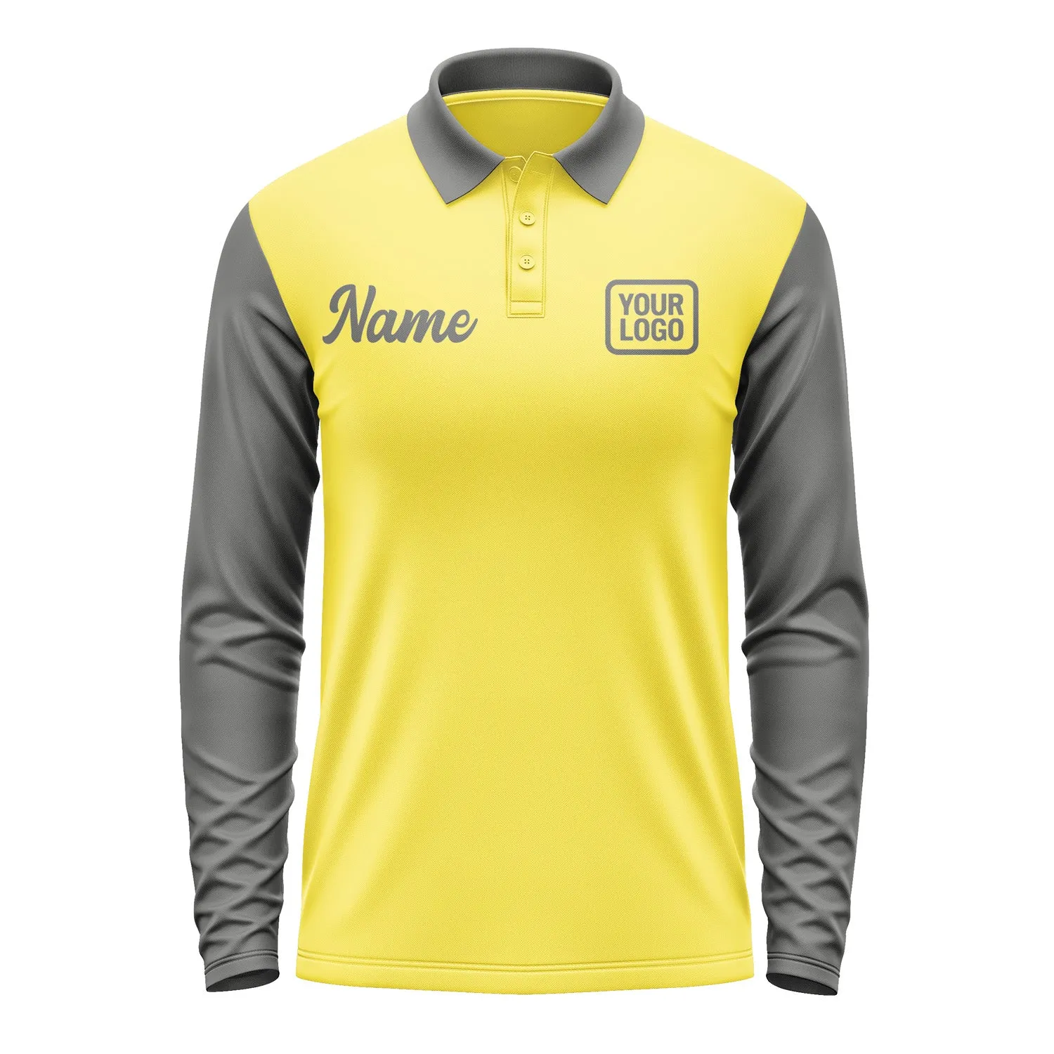 Custom Light Yellow Dark Grey Long Sleeve Polo Shirt sold by Tailorly product image thumbnail 2