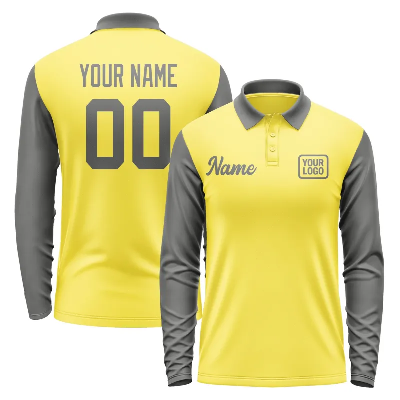 Custom Light Yellow Dark Grey Long Sleeve Polo Shirt sold by Tailorly