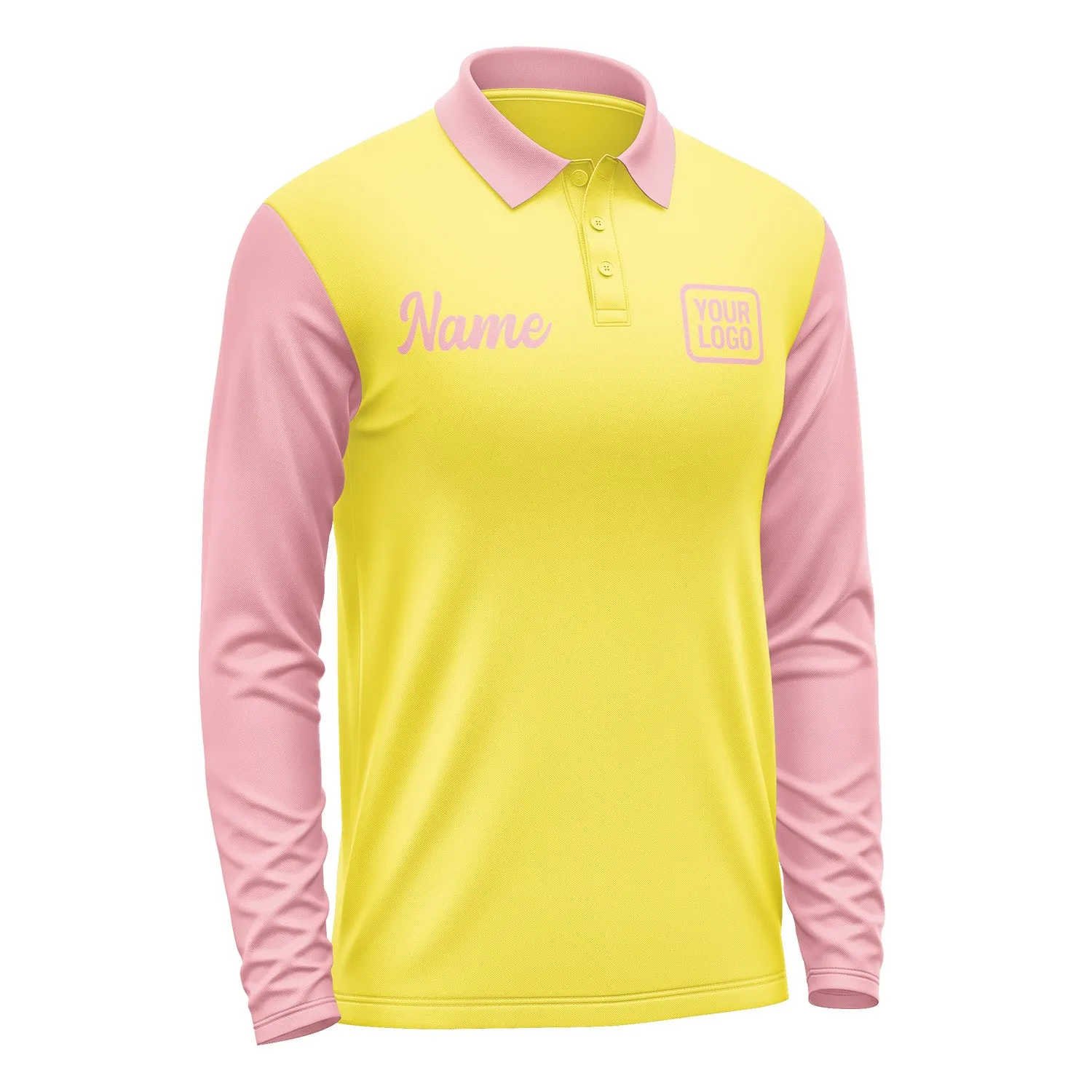 Custom Light Yellow Light Pink Long Sleeve Polo Shirt sold by Tailorly product image thumbnail 4
