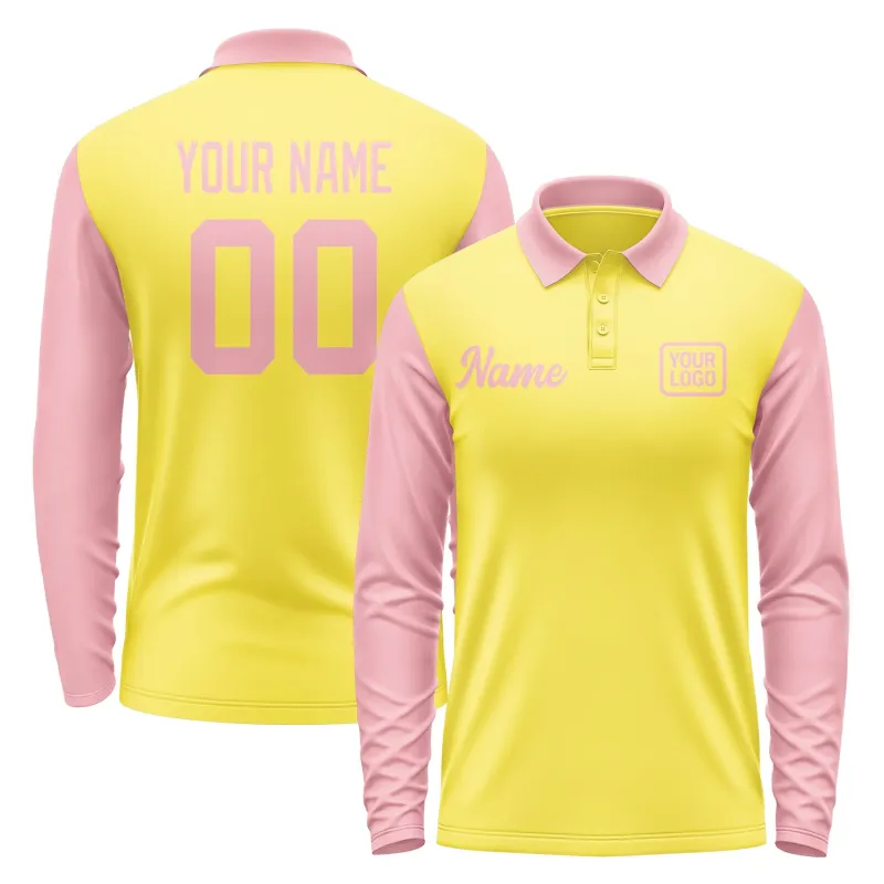 Custom Light Yellow Light Pink Long Sleeve Polo Shirt sold by Tailorly