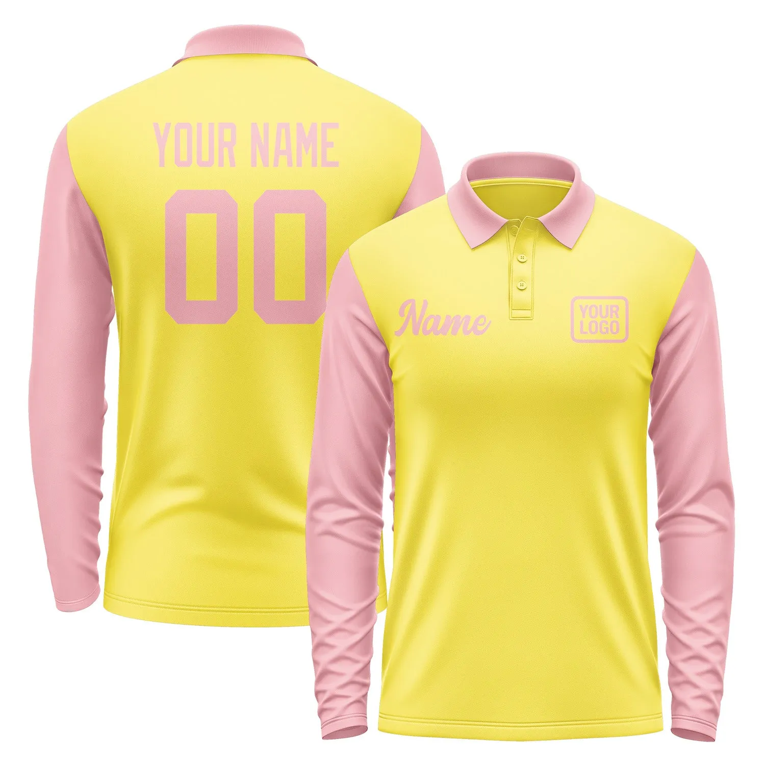 Custom Light Yellow Light Pink Long Sleeve Polo Shirt sold by Tailorly