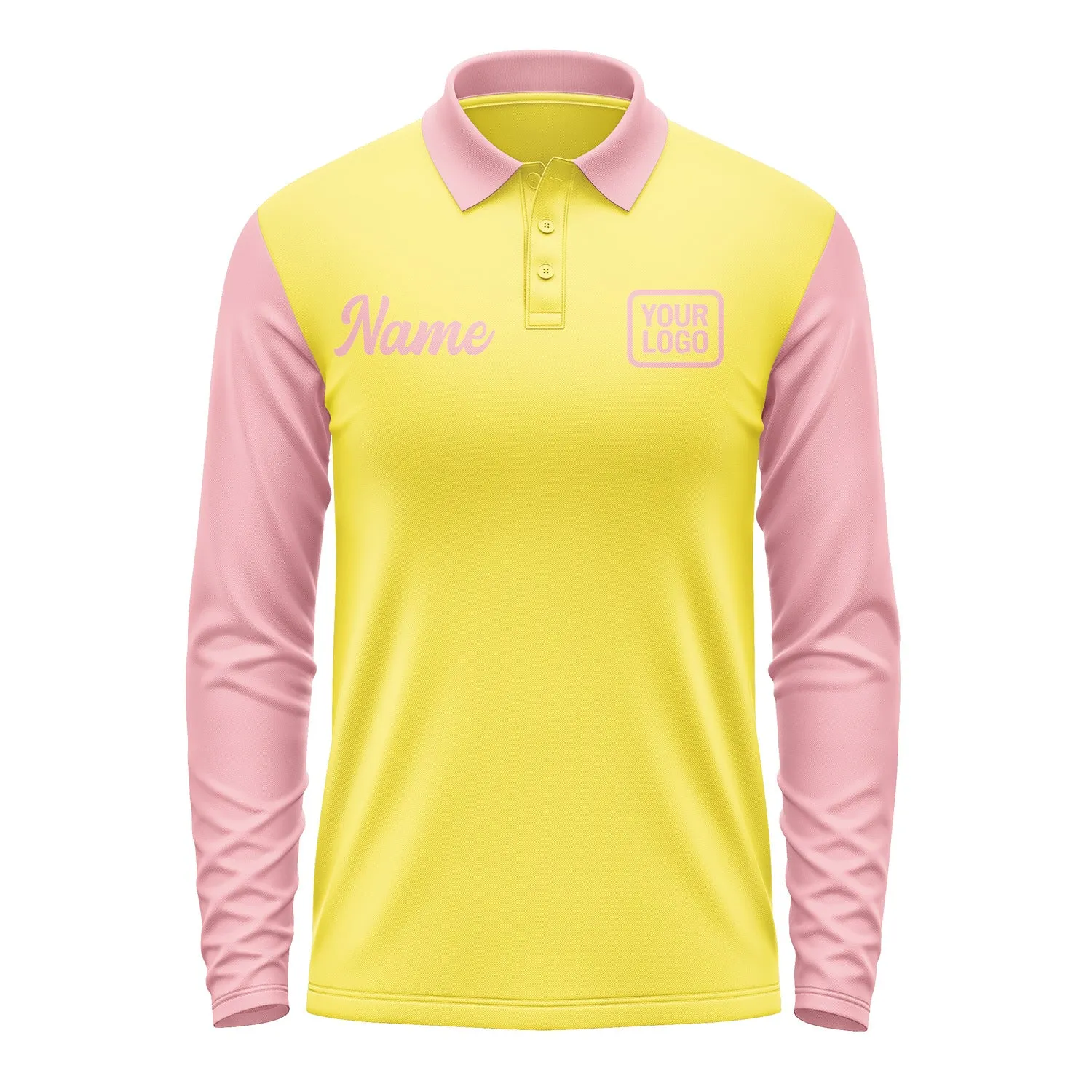 Custom Light Yellow Light Pink Long Sleeve Polo Shirt sold by Tailorly product image thumbnail 2