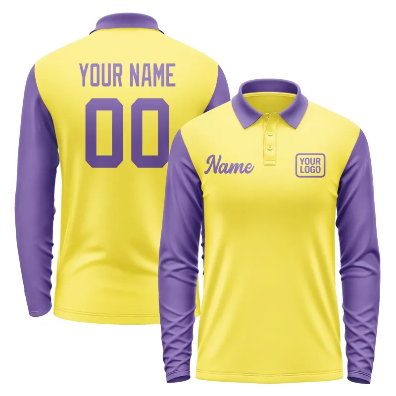 Custom Light Yellow Light Purple Long Sleeve Polo Shirt sold by Tailorly