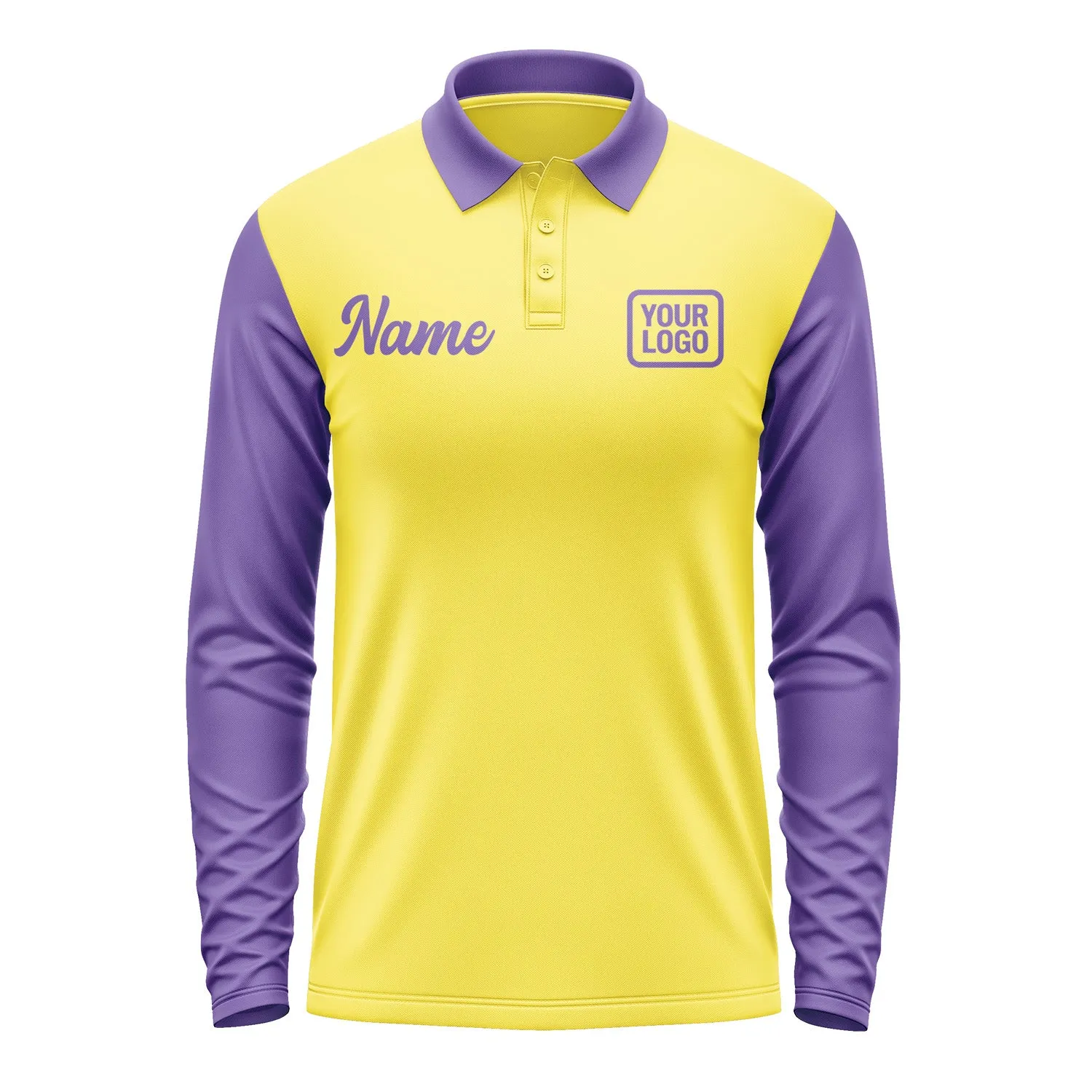 Custom Light Yellow Light Purple Long Sleeve Polo Shirt sold by Tailorly product image thumbnail 2