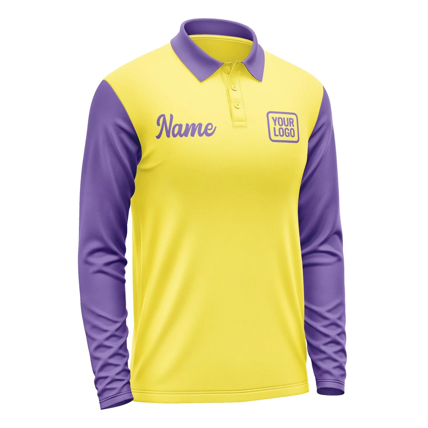 Custom Light Yellow Light Purple Long Sleeve Polo Shirt sold by Tailorly product image thumbnail 4