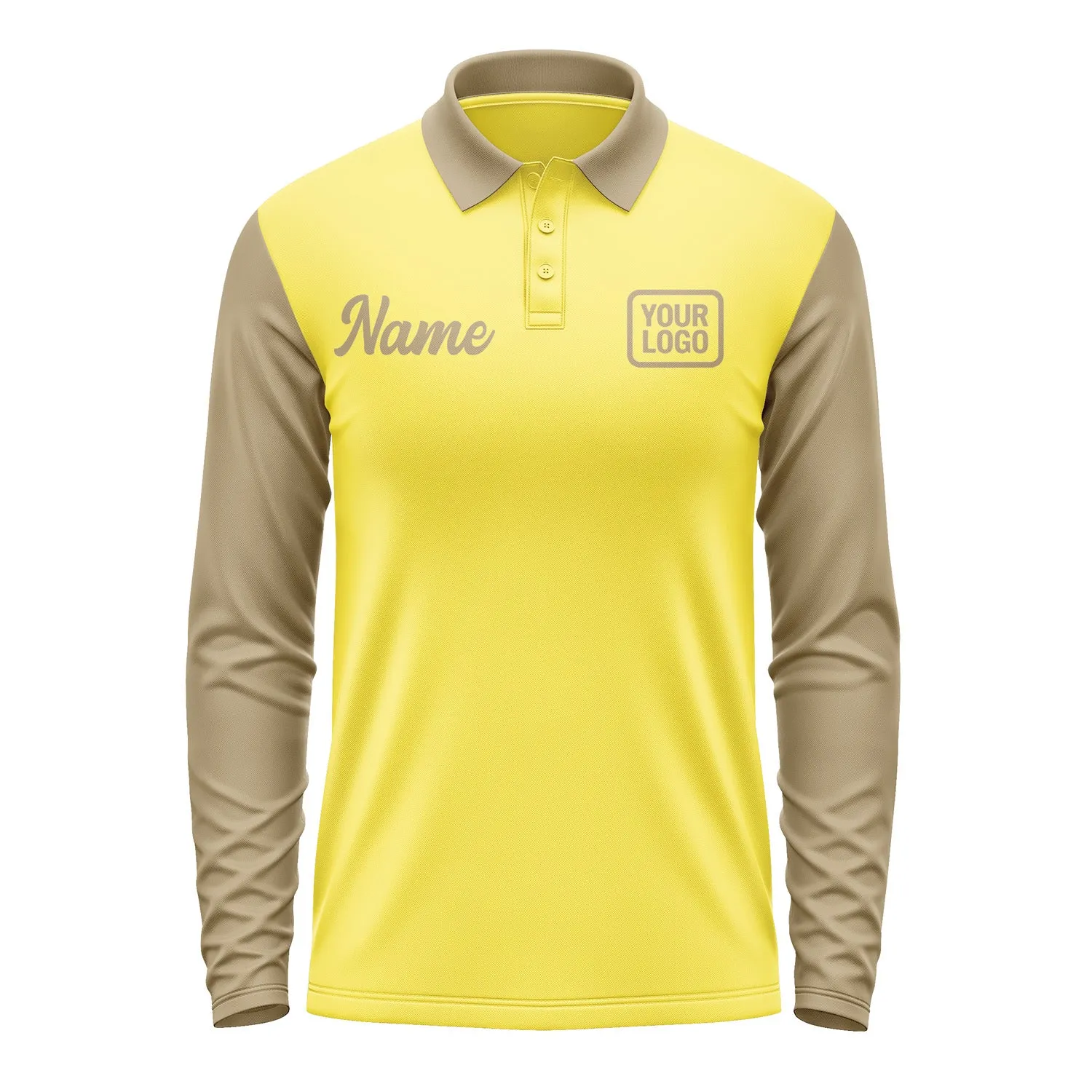 Custom Light Yellow Light Khaki Long Sleeve Polo Shirt sold by Tailorly product image thumbnail 2