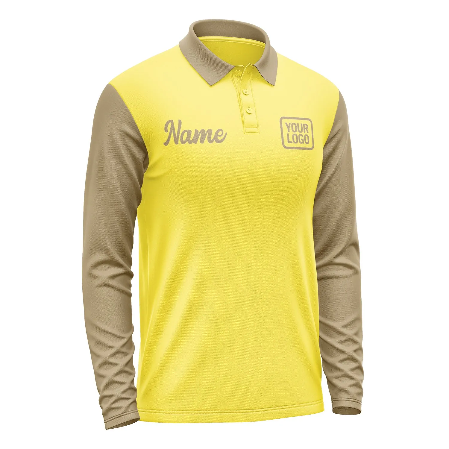 Custom Light Yellow Light Khaki Long Sleeve Polo Shirt sold by Tailorly product image thumbnail 4