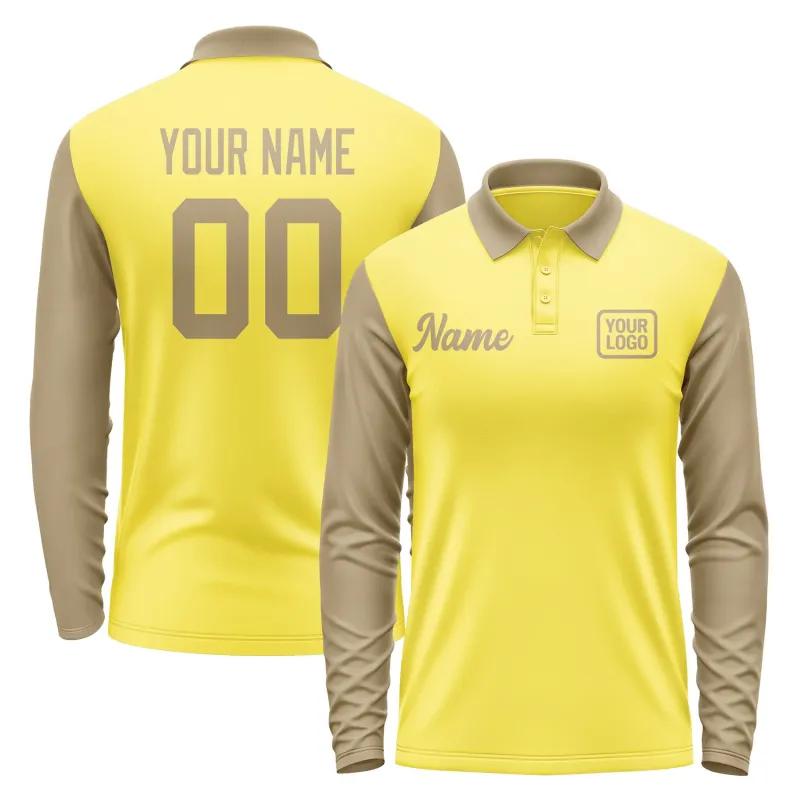 Custom Light Yellow Light Khaki Long Sleeve Polo Shirt sold by Tailorly