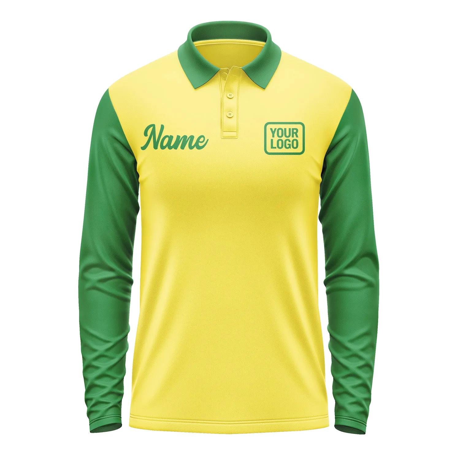 Custom Light Yellow Emerald Green Long Sleeve Polo Shirt sold by Tailorly product image thumbnail 2