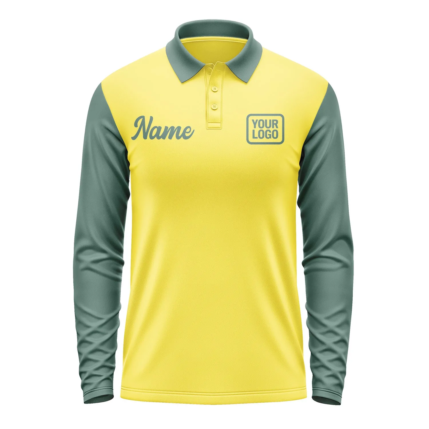 Custom Light Yellow Blue Green Long Sleeve Polo Shirt sold by Tailorly product image thumbnail 2