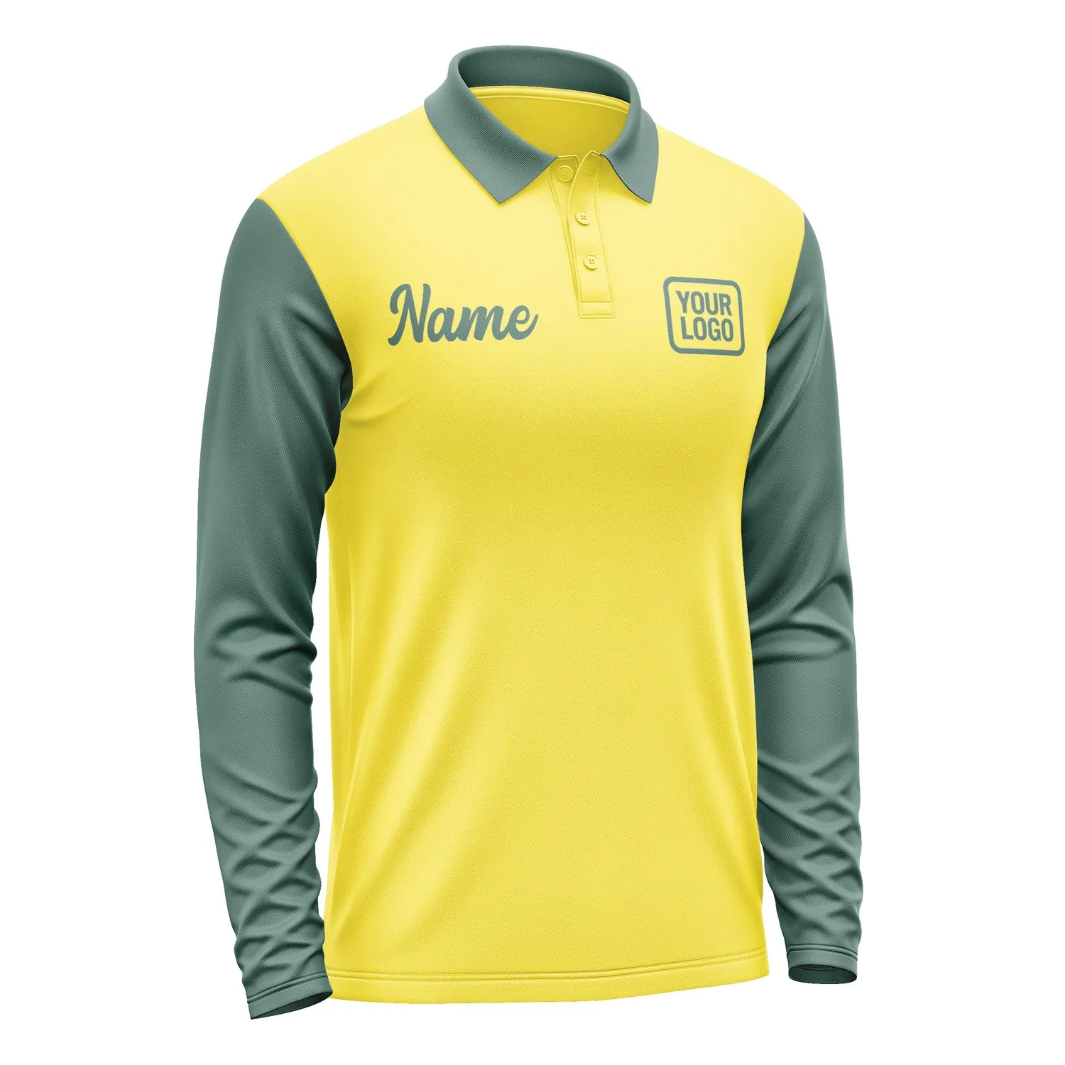 Custom Light Yellow Blue Green Long Sleeve Polo Shirt sold by Tailorly product image thumbnail 4