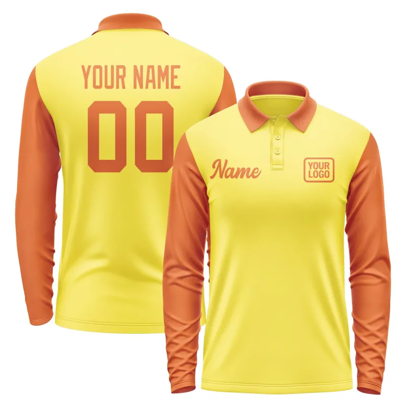 Custom Light Yellow Orange Long Sleeve Polo Shirt sold by Tailorly