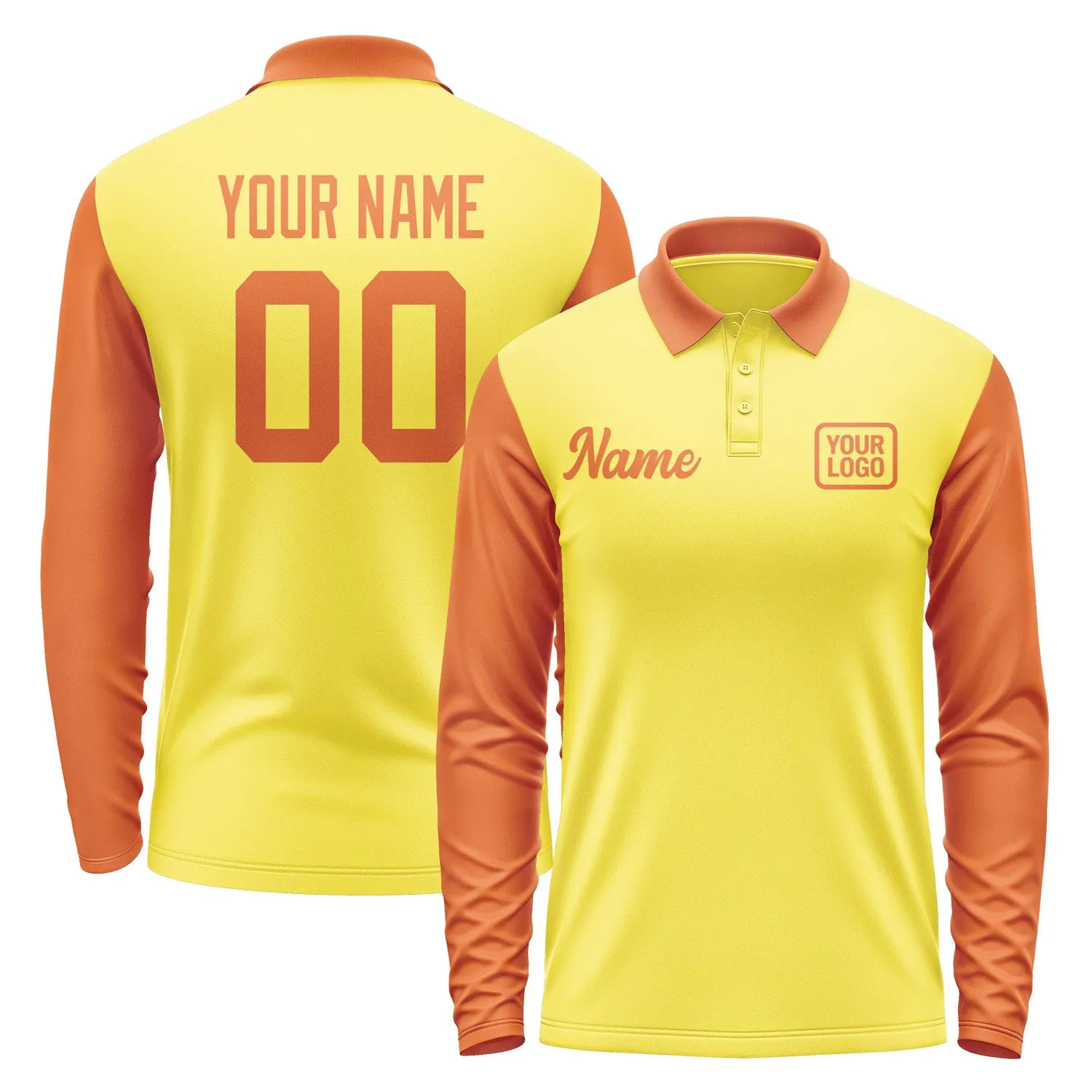 Custom Light Yellow Orange Long Sleeve Polo Shirt sold by Tailorly