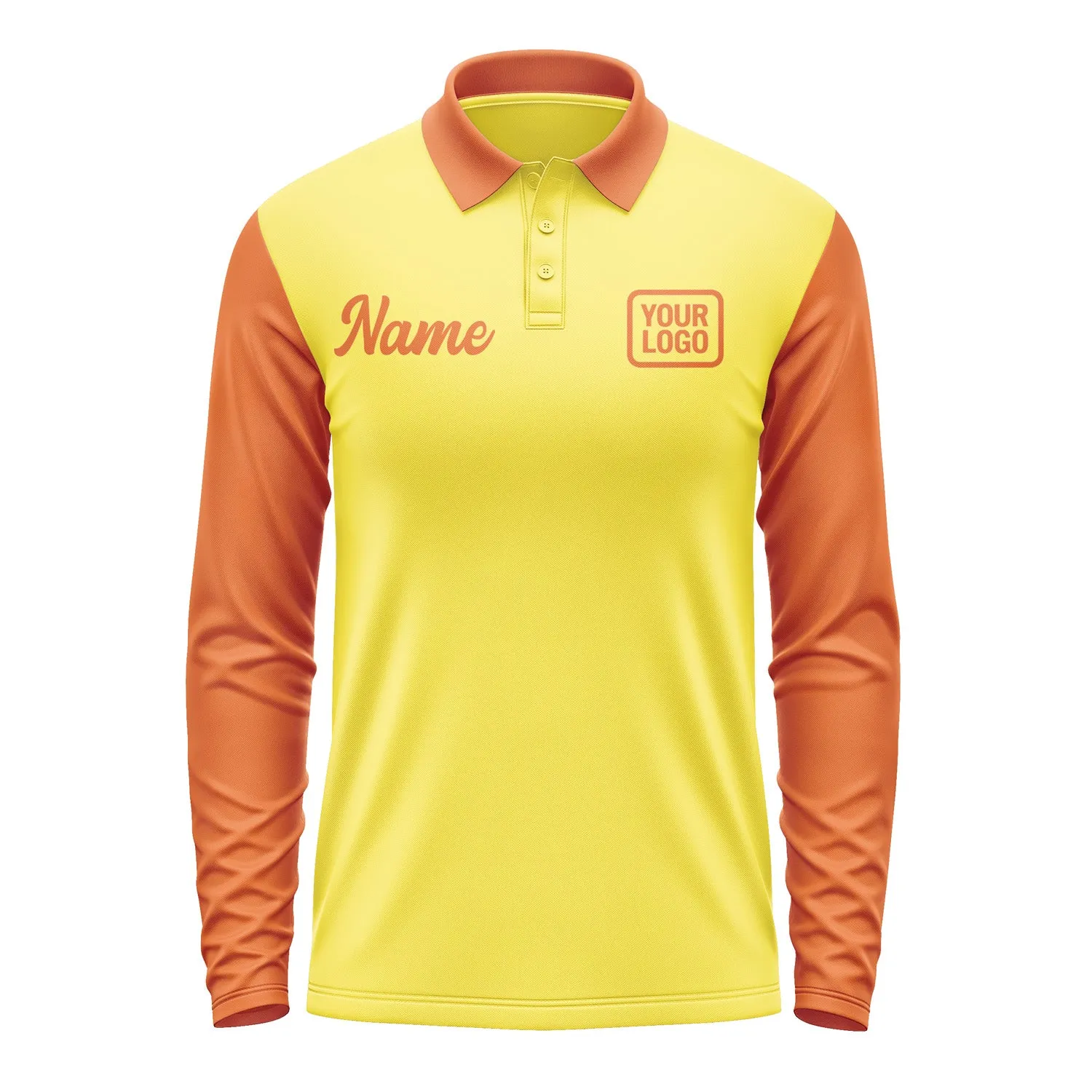 Custom Light Yellow Orange Long Sleeve Polo Shirt sold by Tailorly product image thumbnail 2