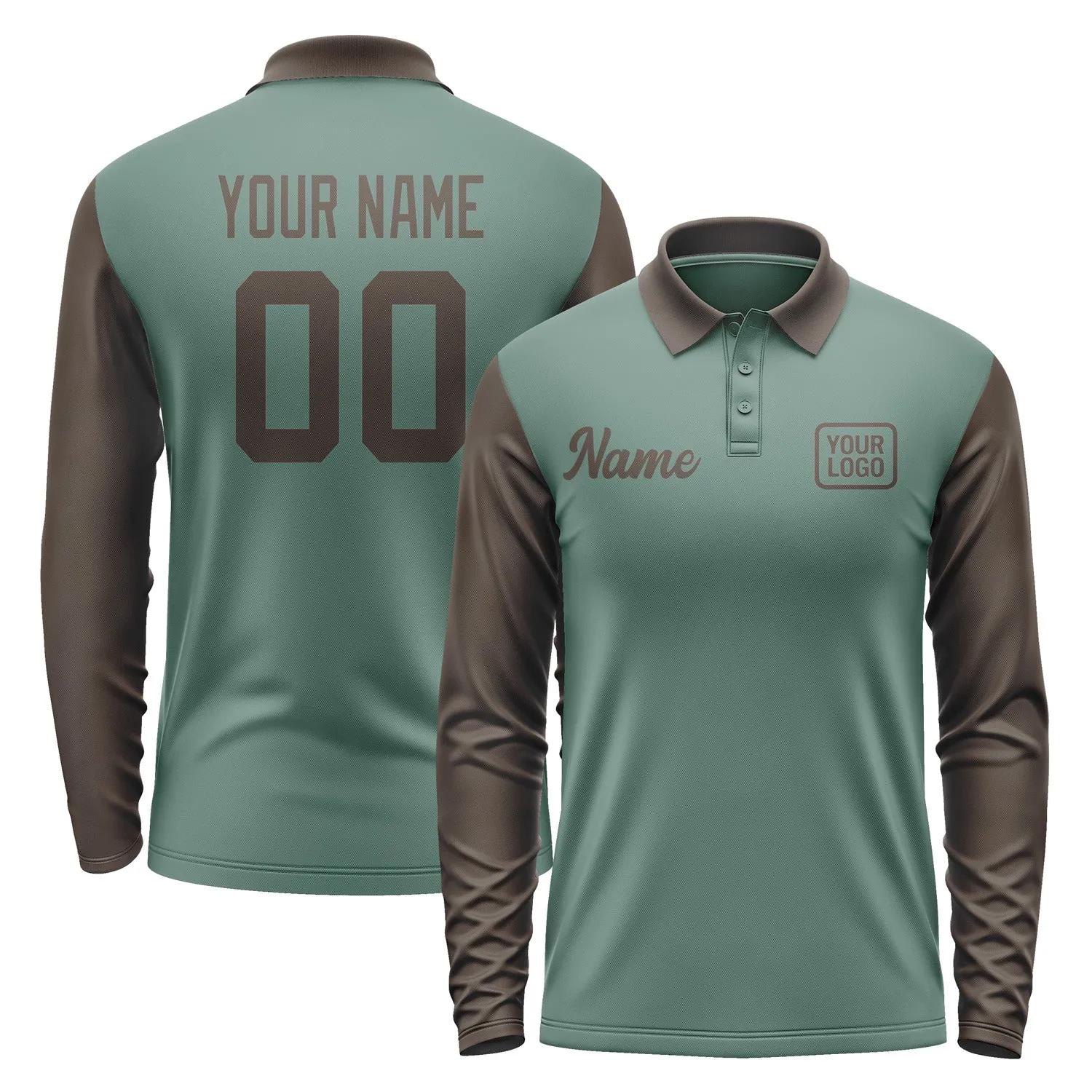 Custom Blue Green Brown Long Sleeve Polo Shirt sold by Tailorly