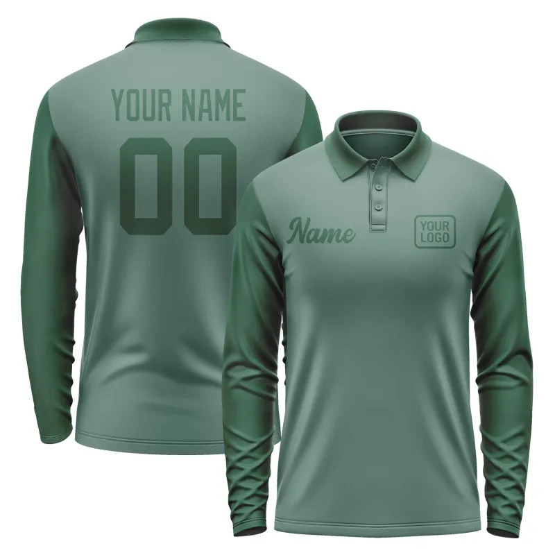 Custom Blue Green Green Long Sleeve Polo Shirt sold by Tailorly
