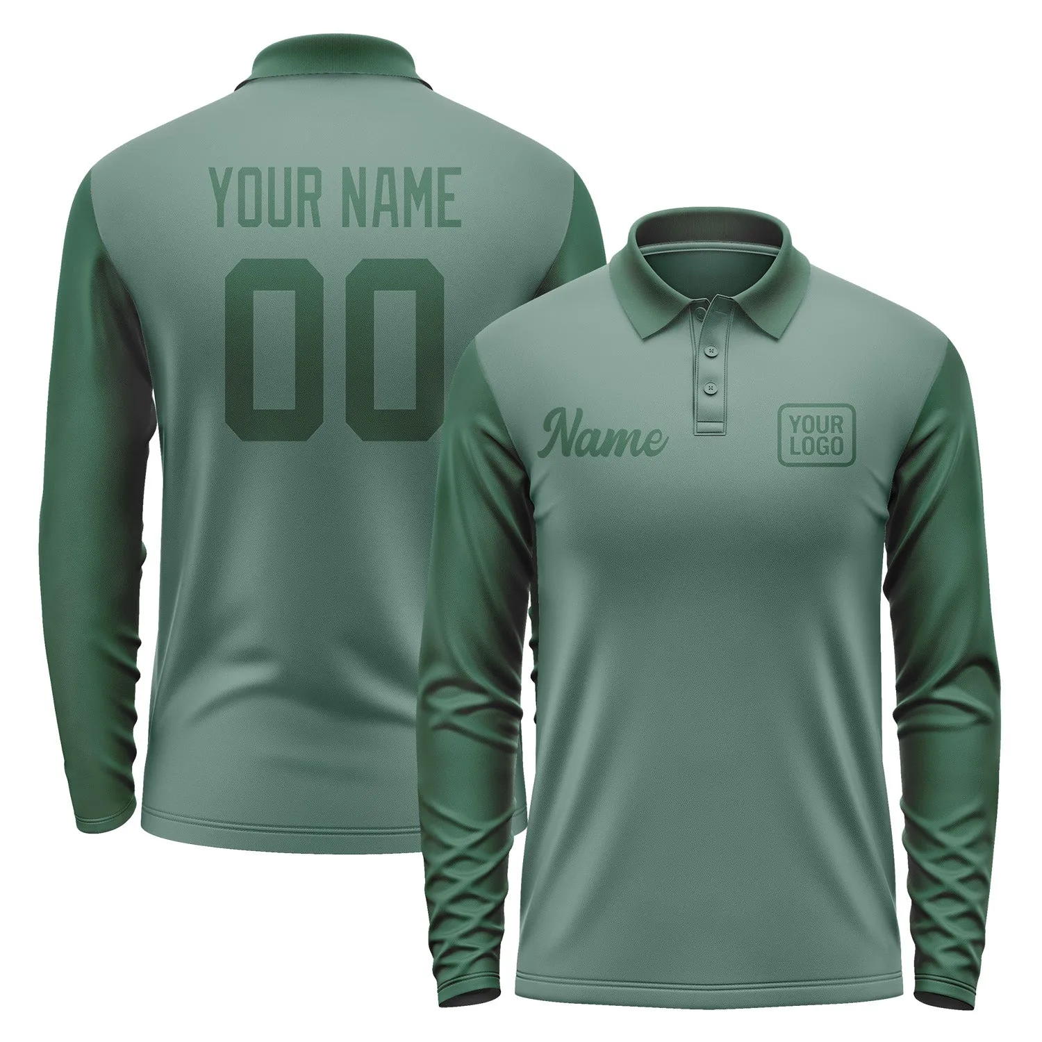 Custom Blue Green Green Long Sleeve Polo Shirt sold by Tailorly