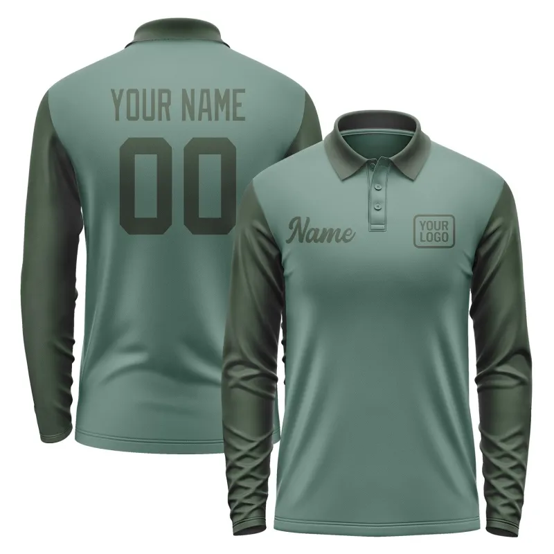 Custom Blue Green Dark Green Long Sleeve Polo Shirt sold by Tailorly