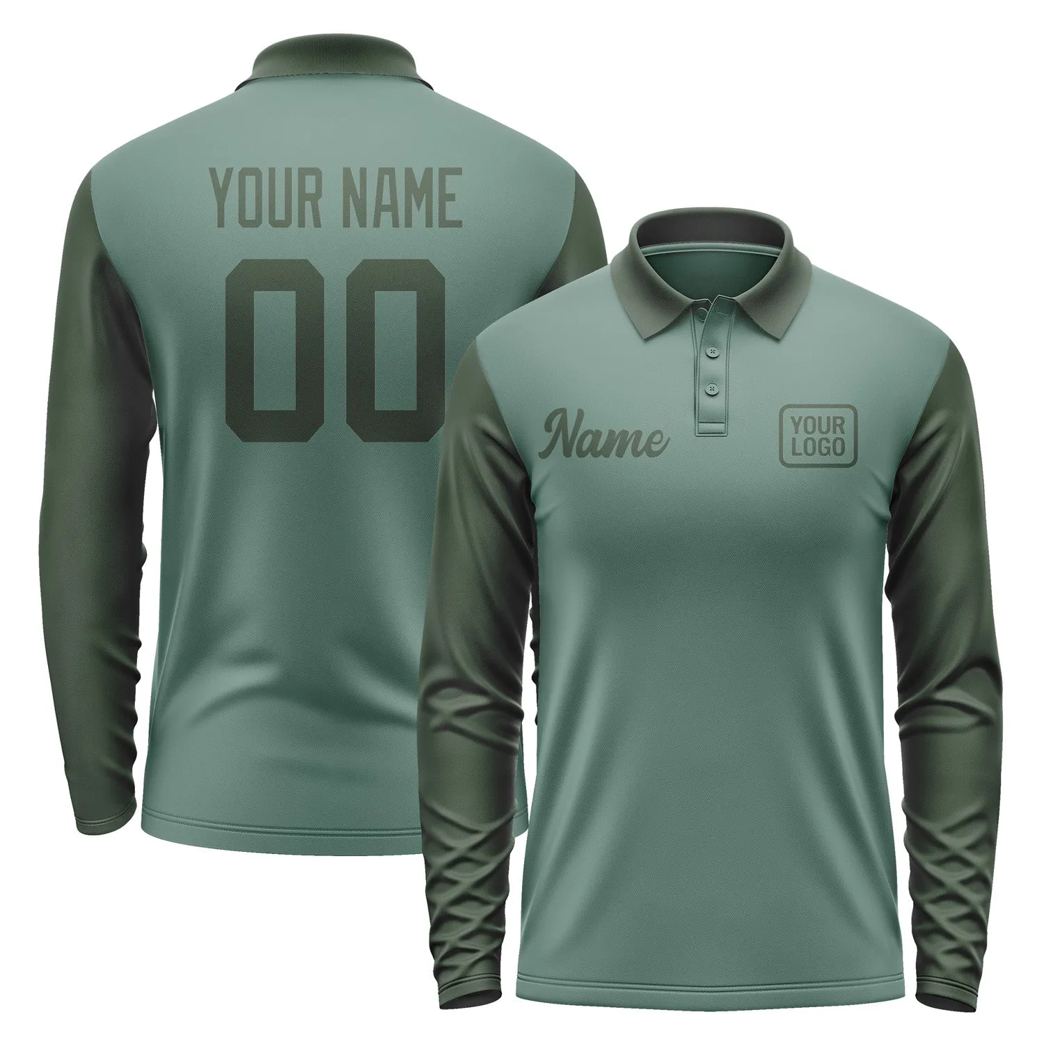 Custom Blue Green Dark Green Long Sleeve Polo Shirt sold by Tailorly