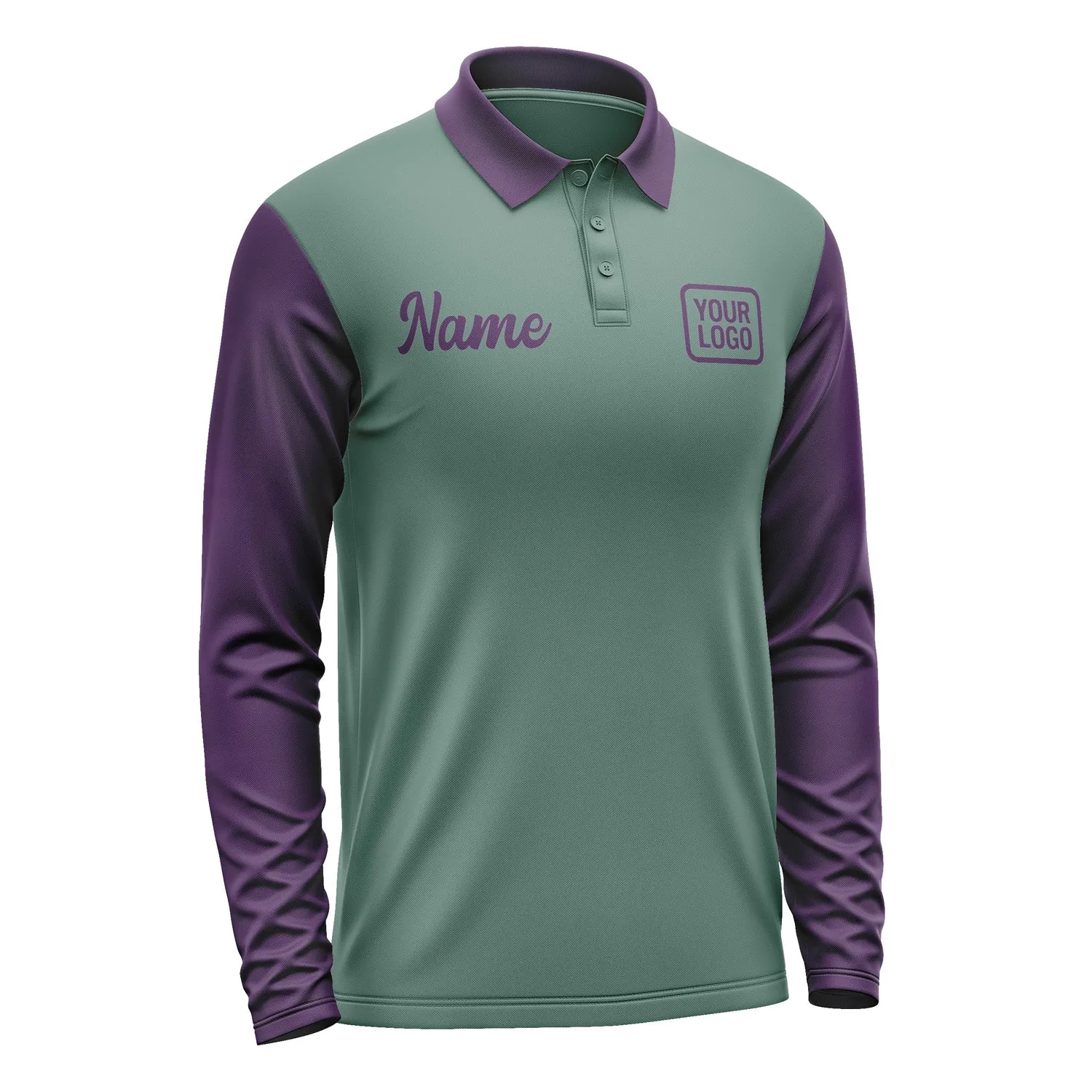 Custom Blue Green Purple Long Sleeve Polo Shirt sold by Tailorly product image thumbnail 4