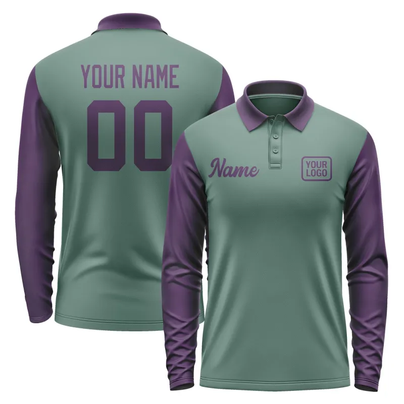 Custom Blue Green Purple Long Sleeve Polo Shirt sold by Tailorly