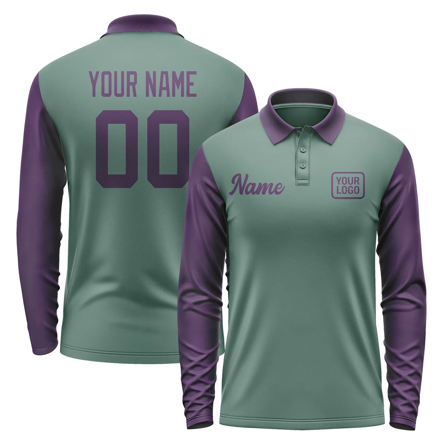 Custom Blue Green Purple Long Sleeve Polo Shirt sold by Tailorly