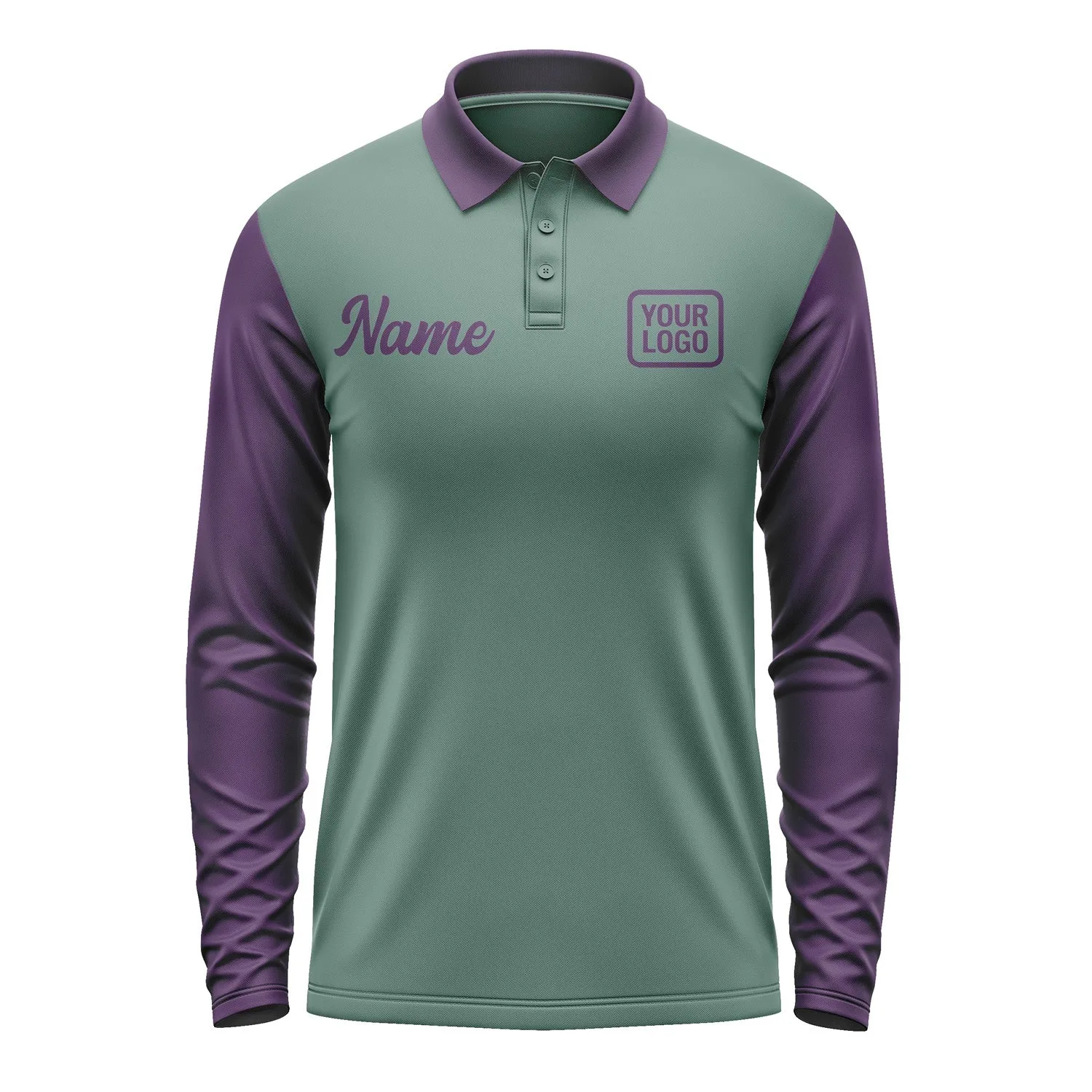 Custom Blue Green Purple Long Sleeve Polo Shirt sold by Tailorly product image thumbnail 2